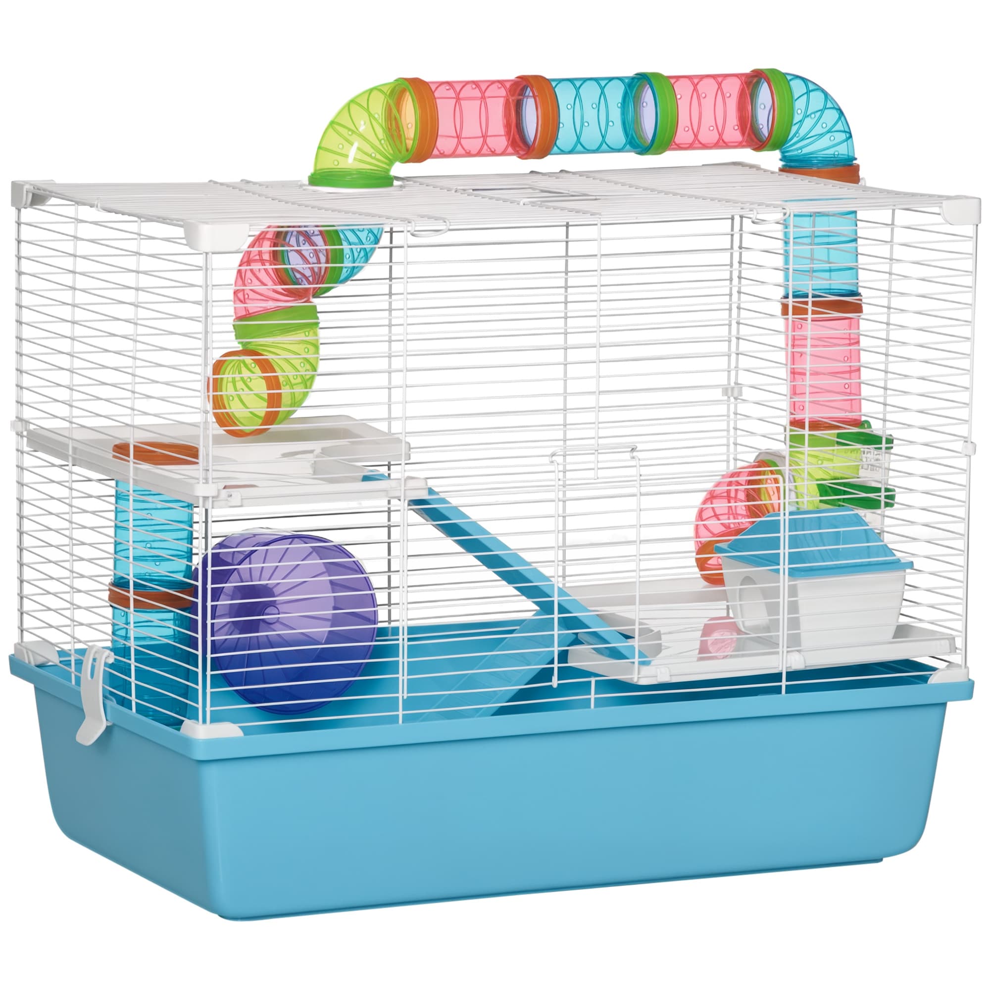PawHut Cage Hamster 3 Niveaux avec Tunnel, Roue, Maisonnette, Échelles et Biberon Aosom France