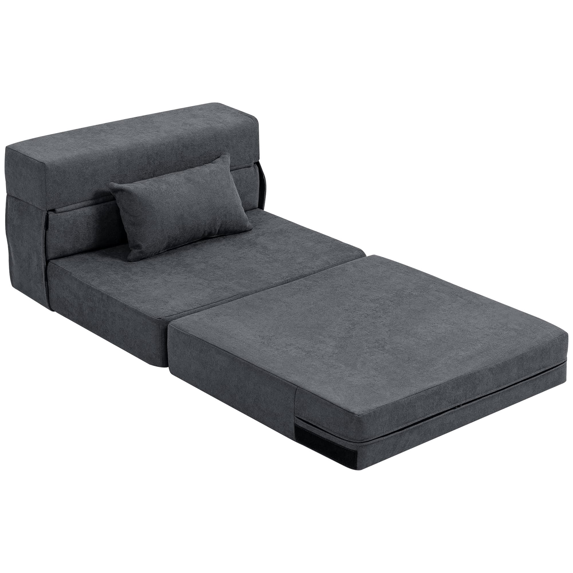 HOMCOM Canapé de sol, canapé rembourré, convertible en matelas, mousse, coussin, Gris foncé