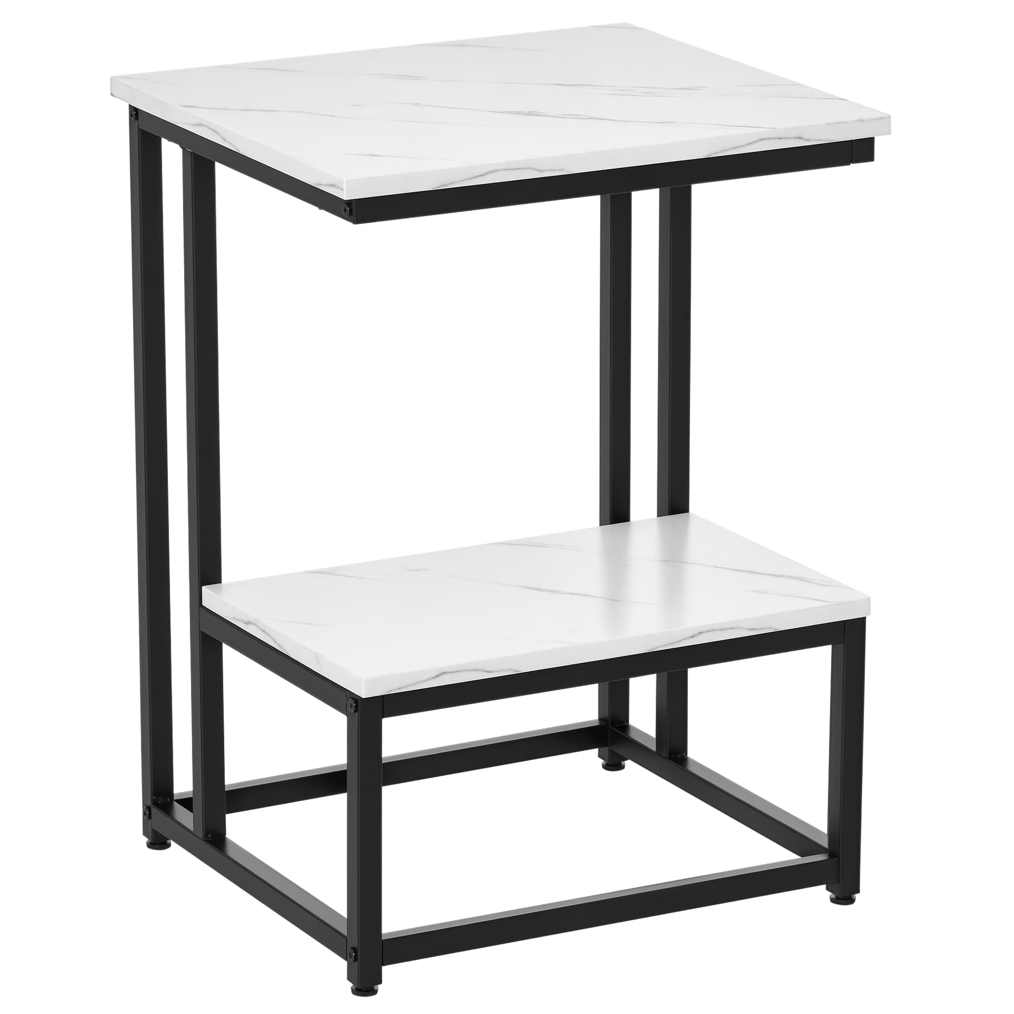 HOMCOM Table basse moderne salon table d'appoint chambre structure acier noir plateau étagère aspect marbre blanc
