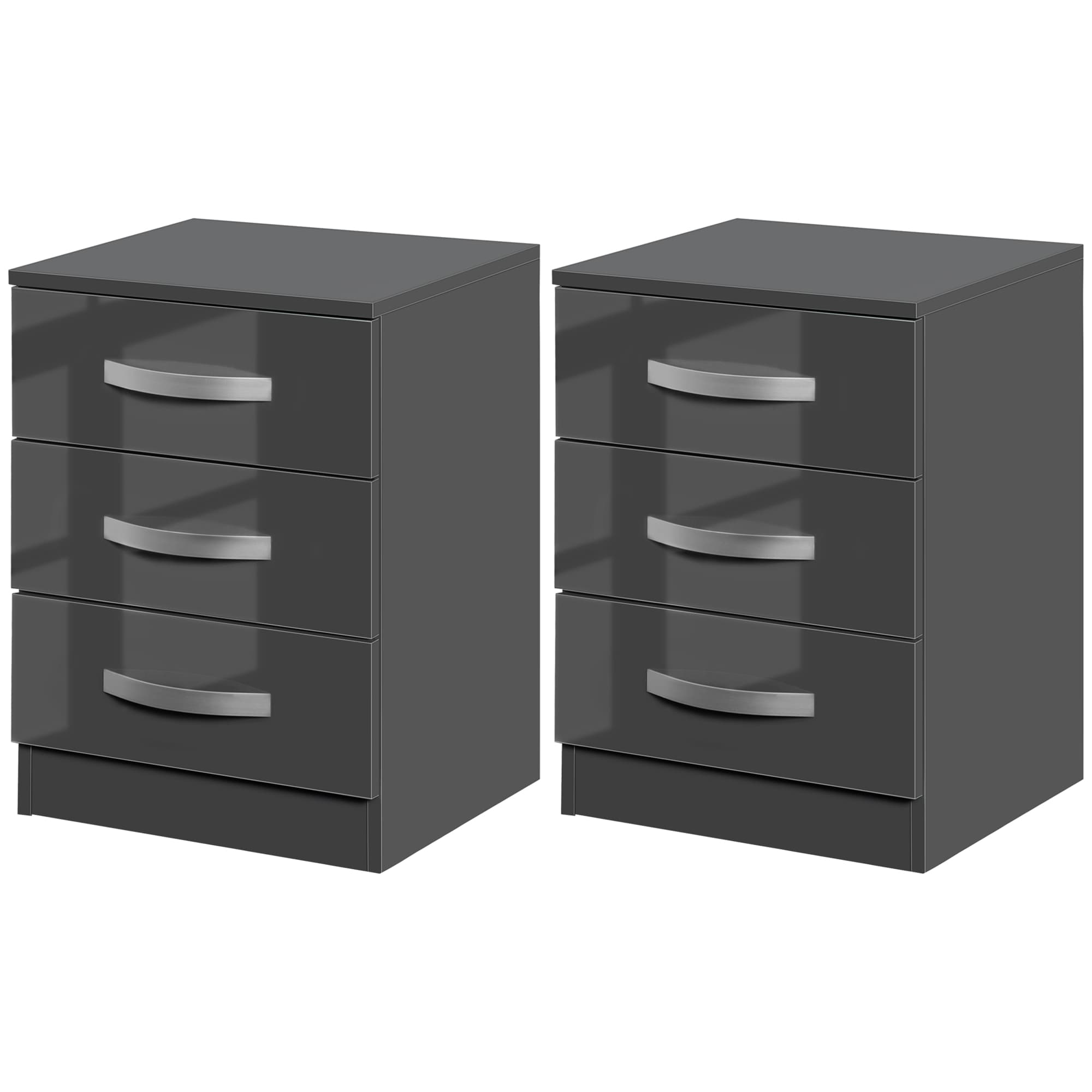 HOMCOM Ensemble de 2 Tables de Chevet Modernes avec 3 Tiroirs pour Chambre à Coucher et Salon en Panneaux de Particules, 40x36x56 cm, Gris