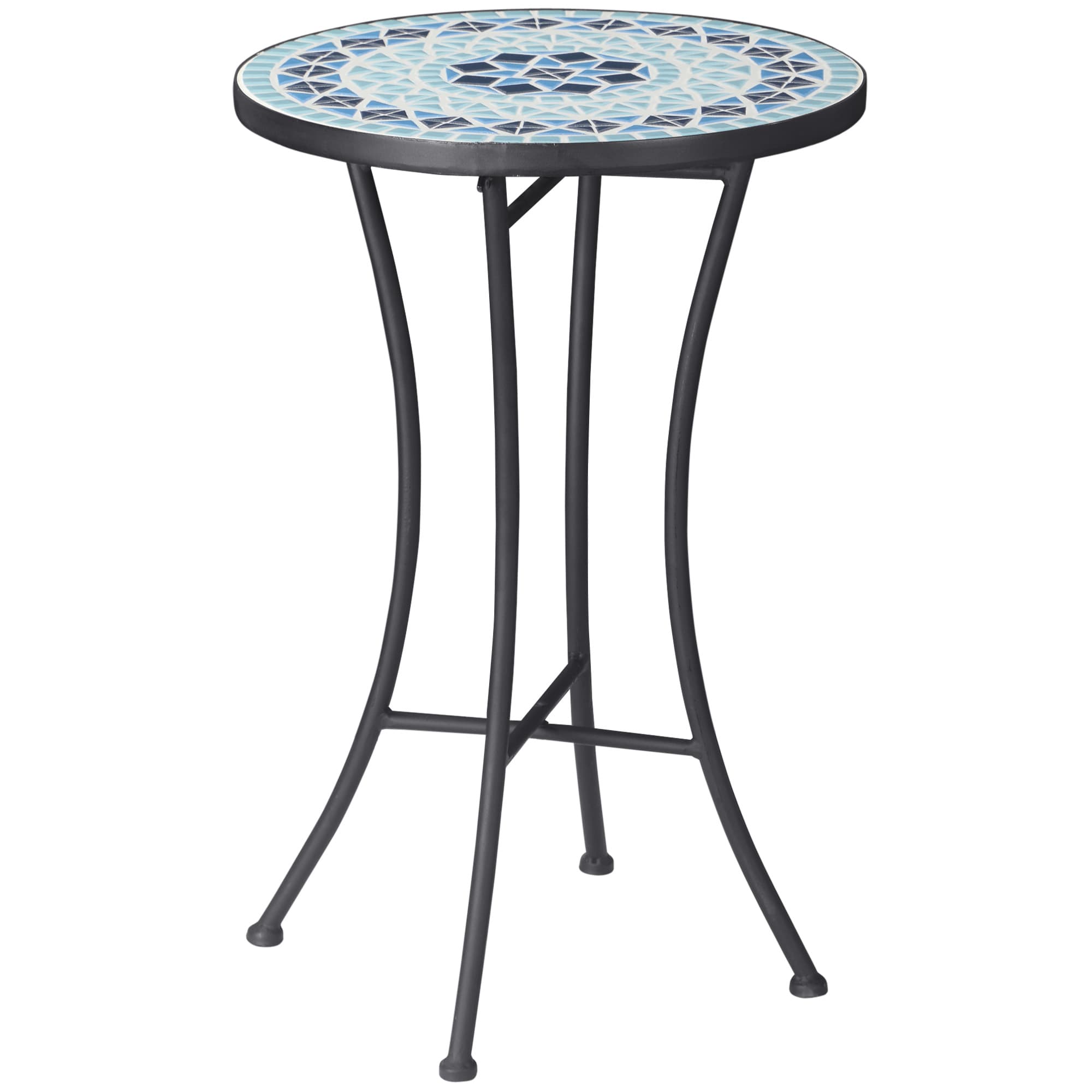 Outsunny Table Basse de Jardin Ronde en Métal avec Dessus en Céramique, Motifs Mosaïque, Ф35,5x53,5 cm, Bleu