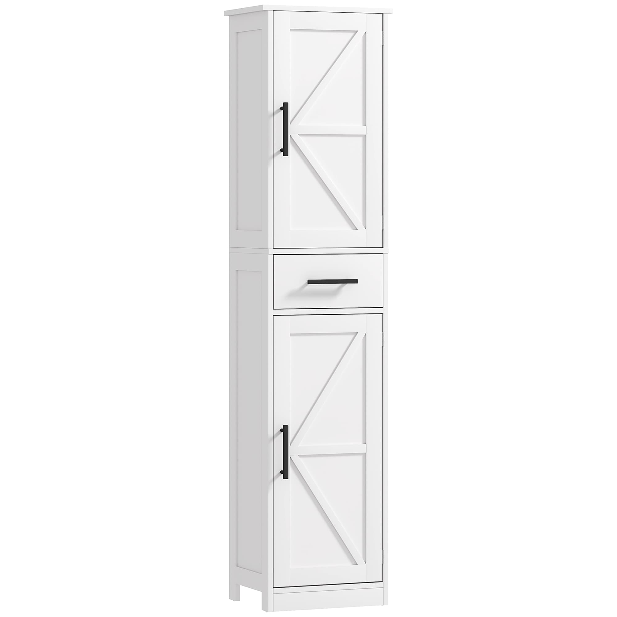 HOMCOM Armoire Haute de Salle de Bain Étroite avec 2 Portes 1 Tiroir et 2 Étagères Ajustables Style Rustique 40x30x170 cm Blanc