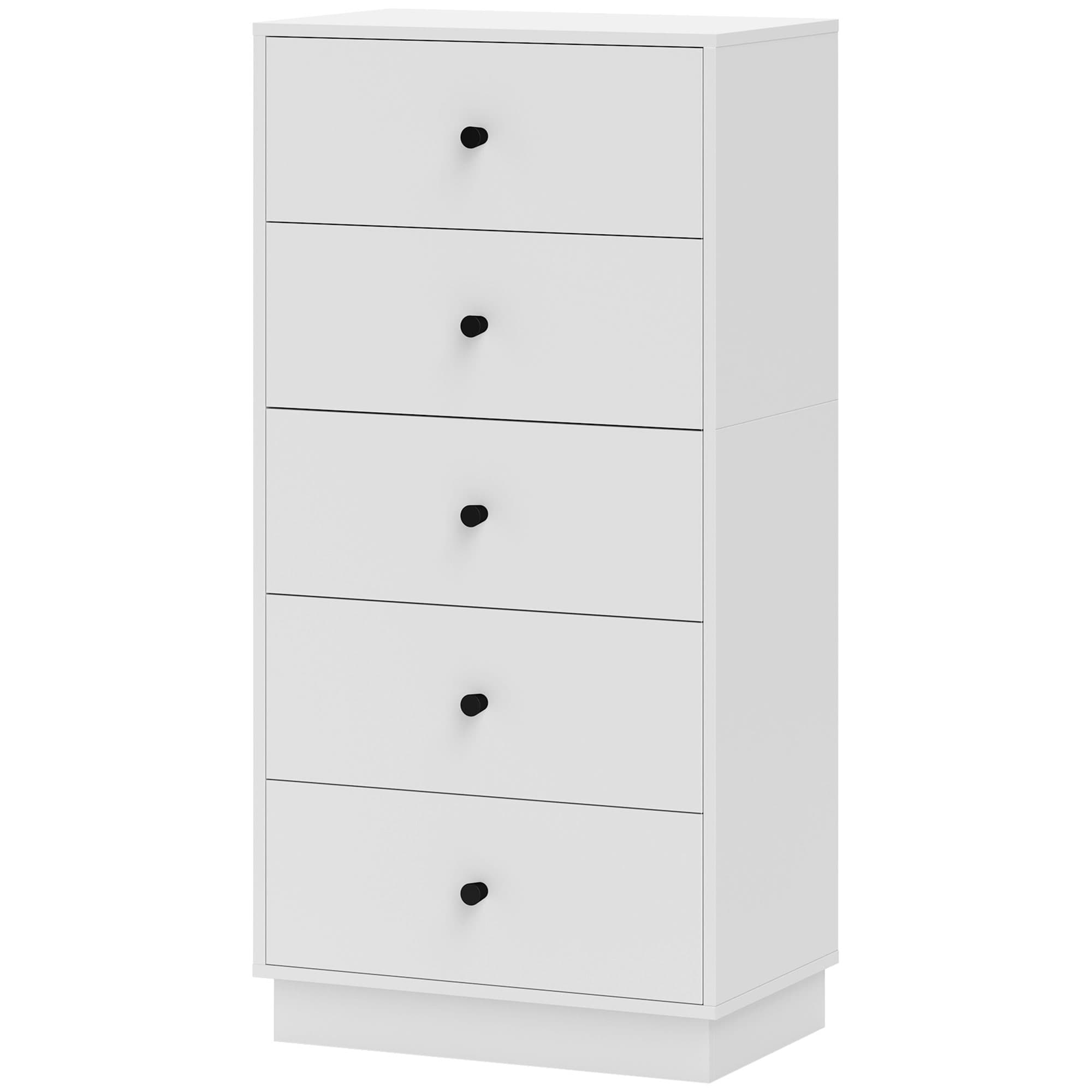 HOMCOM Commode 5 Tiroirs pour Chambre à Coucher Moderne et Gain de Place, 47x29x95 cm, Blanc