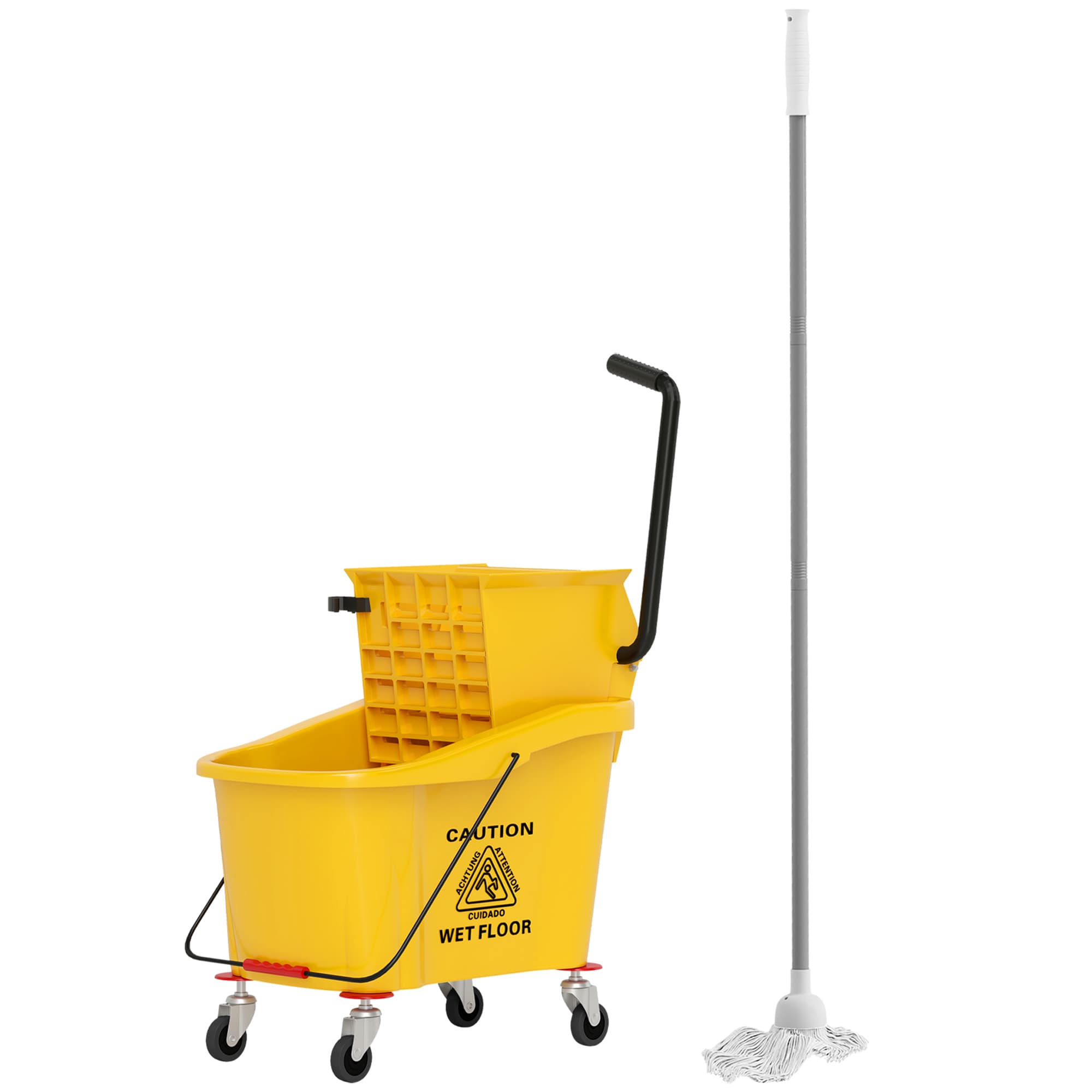 HOMCOM Seau Essoreur sur Roues avec Support pour Serpillière, 36 Litres, en Plastique, Jaune