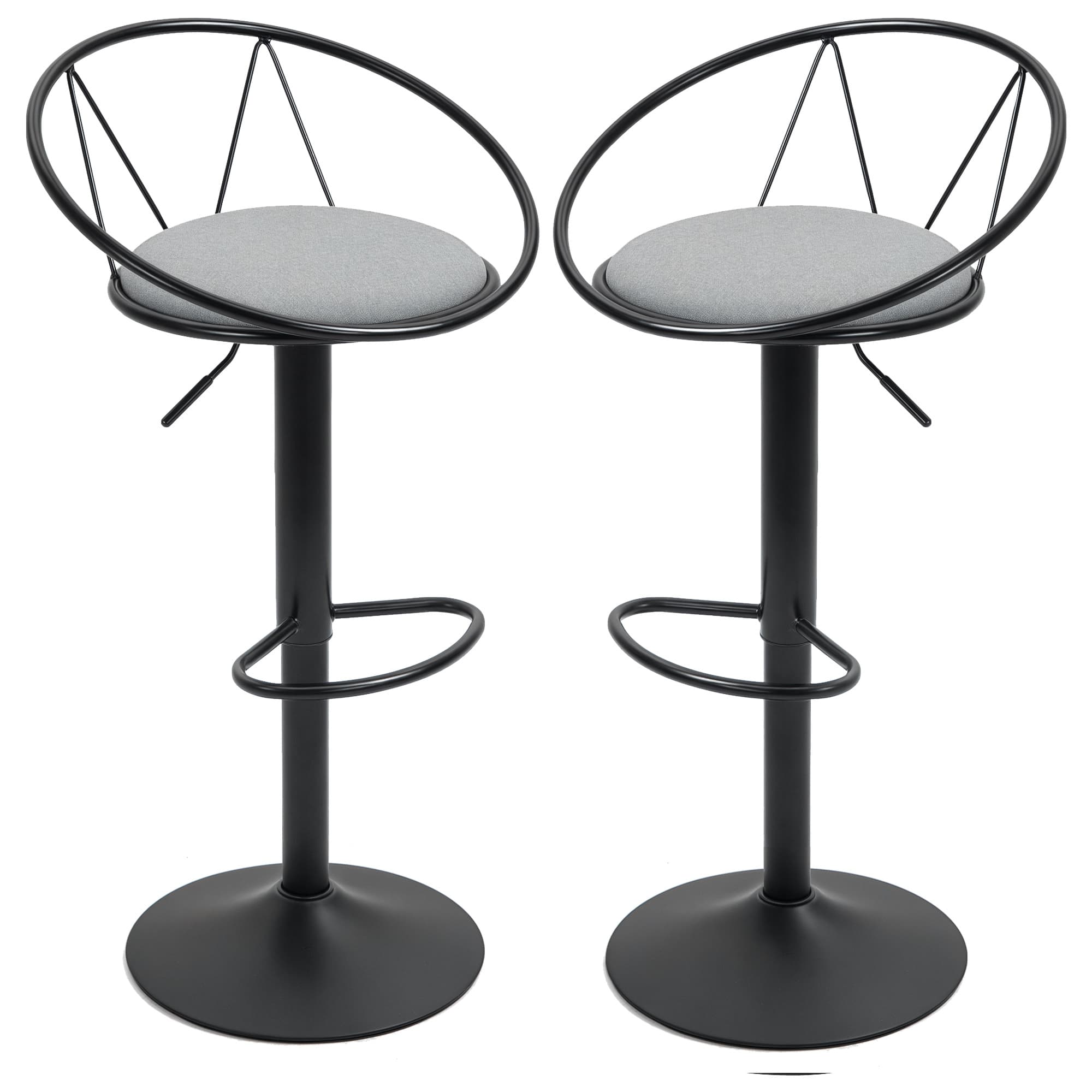 HOMCOM Lot de 2 tabourets de bar chaises de bar design néo-rétro réglable pivotant avec Repose-Pied métal Noir Lin Gris