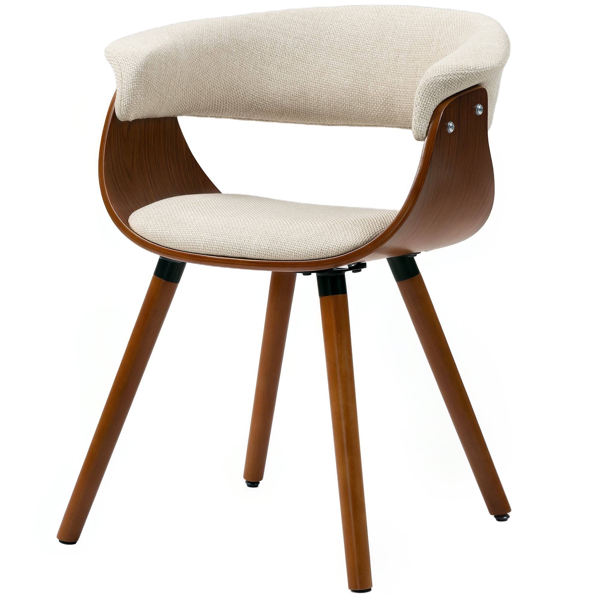 HOMCOM Chaise de Salle à Manger, Tissu en Lin, Dossier Courbé, Pieds en Bois, Beige