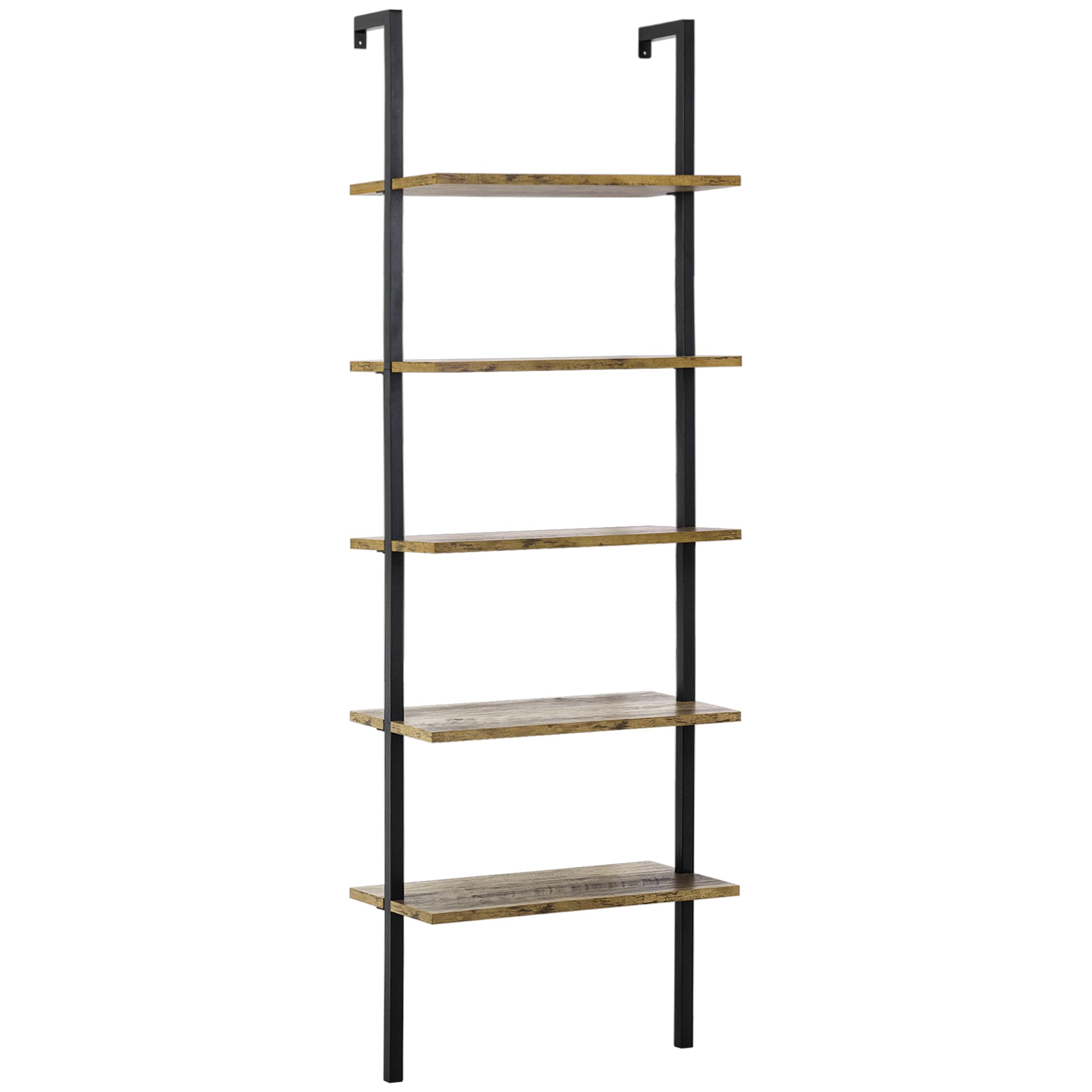 HOMCOM Bibliothèque à Échelle avec 5 Étagères en Style Industriel en Bois et Métal, 60x30x184,5cm, Marron