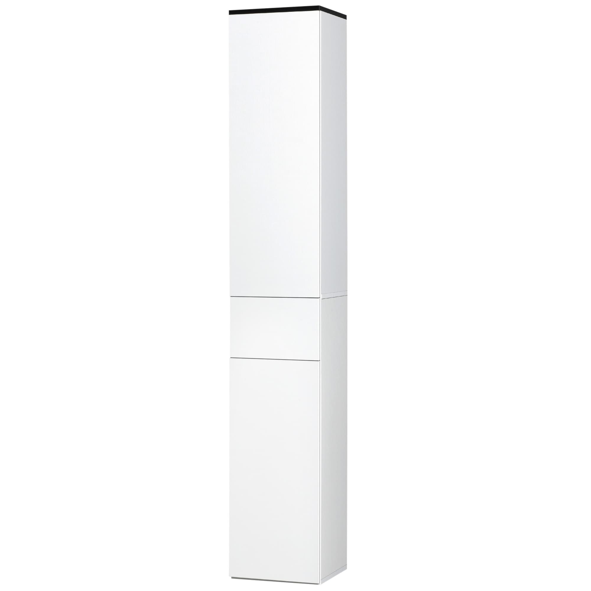 Kleankin Meuble de Salle de Bains avec Étagère Réglable, 2 Armoires Fermées et Un Tiroir en Bois, 30x28x180 cm, Blanc