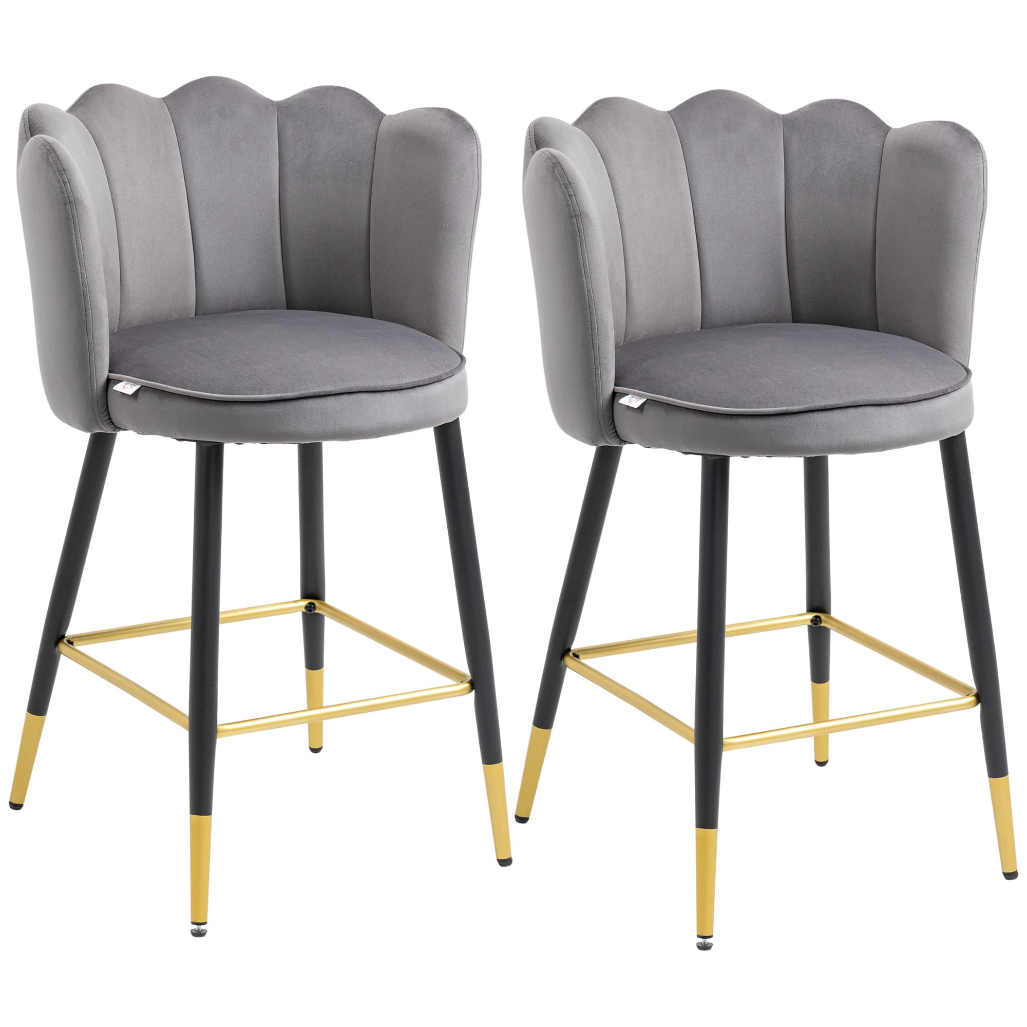 HOMCOM Set de 2 Tabourets de Bar Veloutés avec Repose-Pieds et Base en acier, 59x52x90cm, Gris