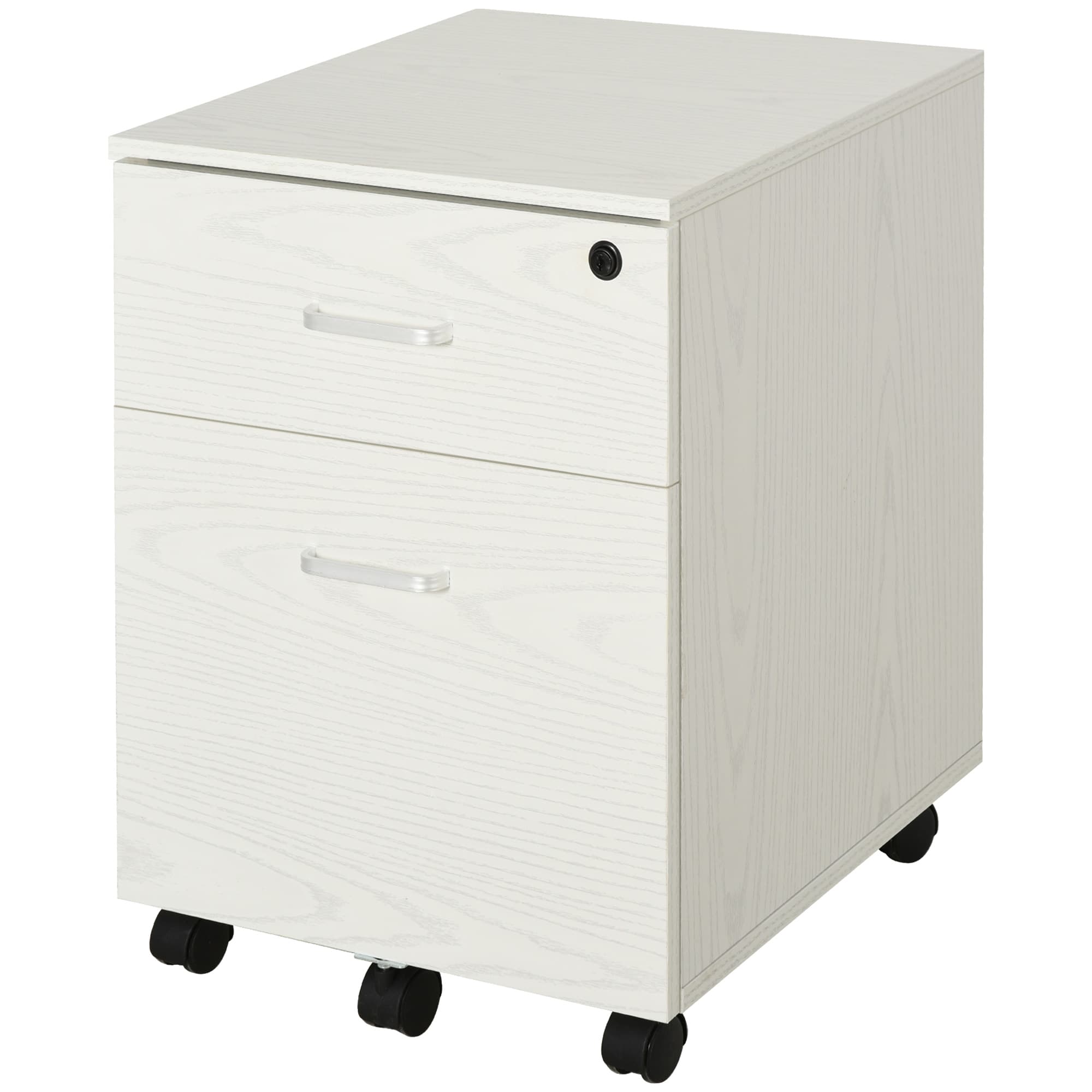 Vinsetto Classeur de Bureau Commode Pour Bureau en Bois, 2 Tiroirs, Serrure avec 2 Clés, Blanc, 40x45x55,6 cm