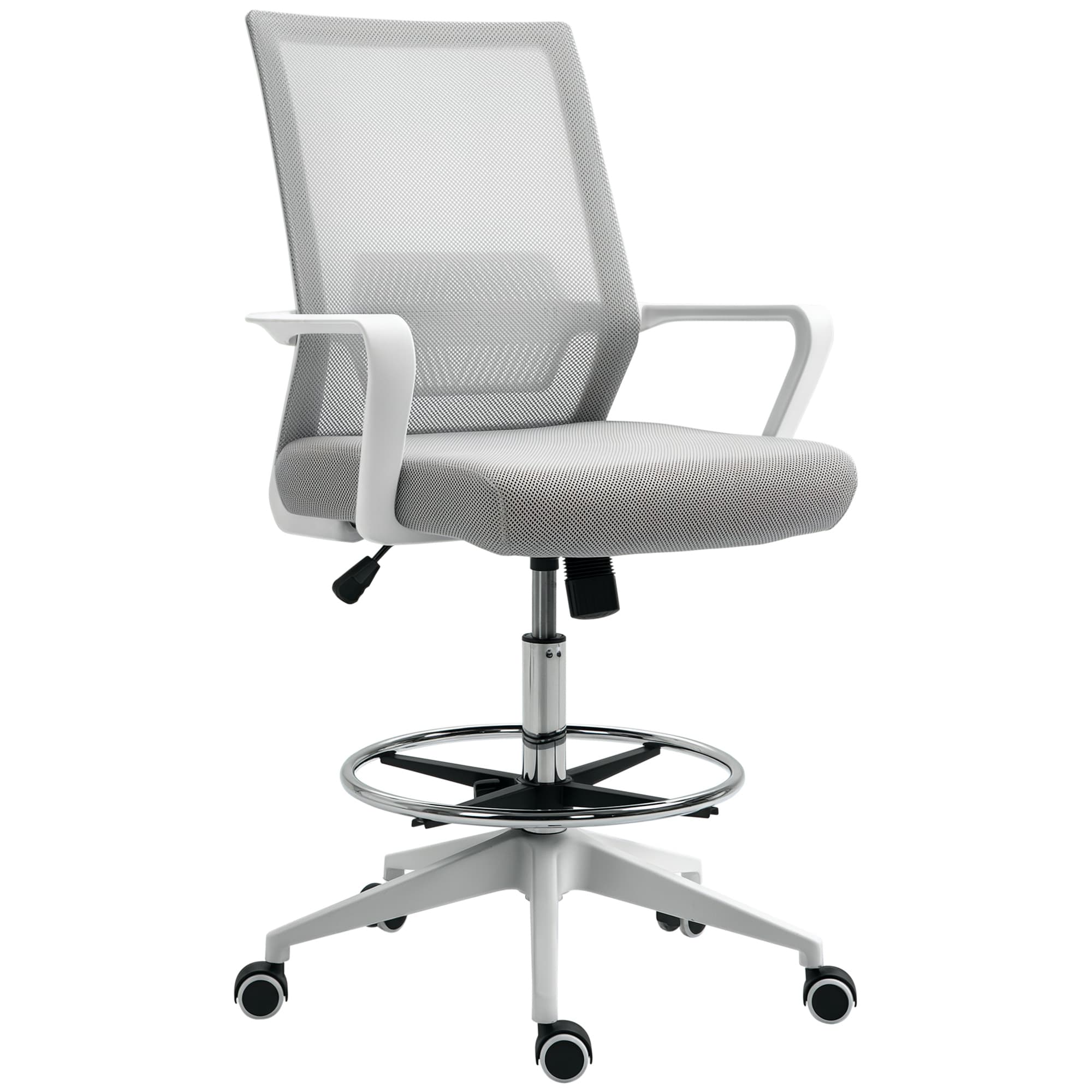 Vinsetto Fauteuil de bureau ergonomique, régalable, avec roulettes, bureau, confort bureau blanc, gris incl. avec repose-pieds Aosom France