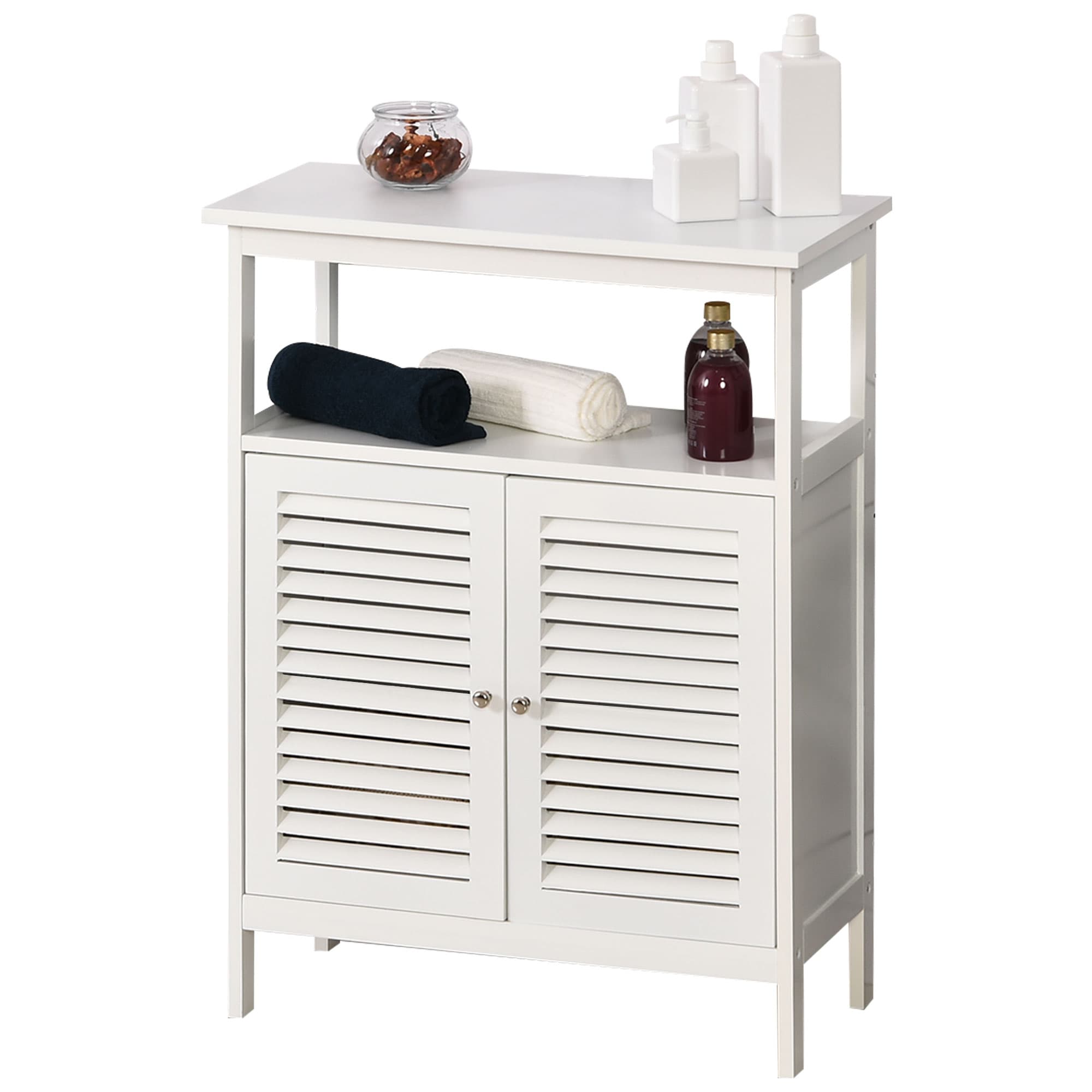 kleankin Mobile Salle de Bain Gain d'Espace, Meuble de Salle de Bain avec 2 Étagères et Armoire en MDF Imperméable, 60 x 30 x 81.6 cm, Blanc