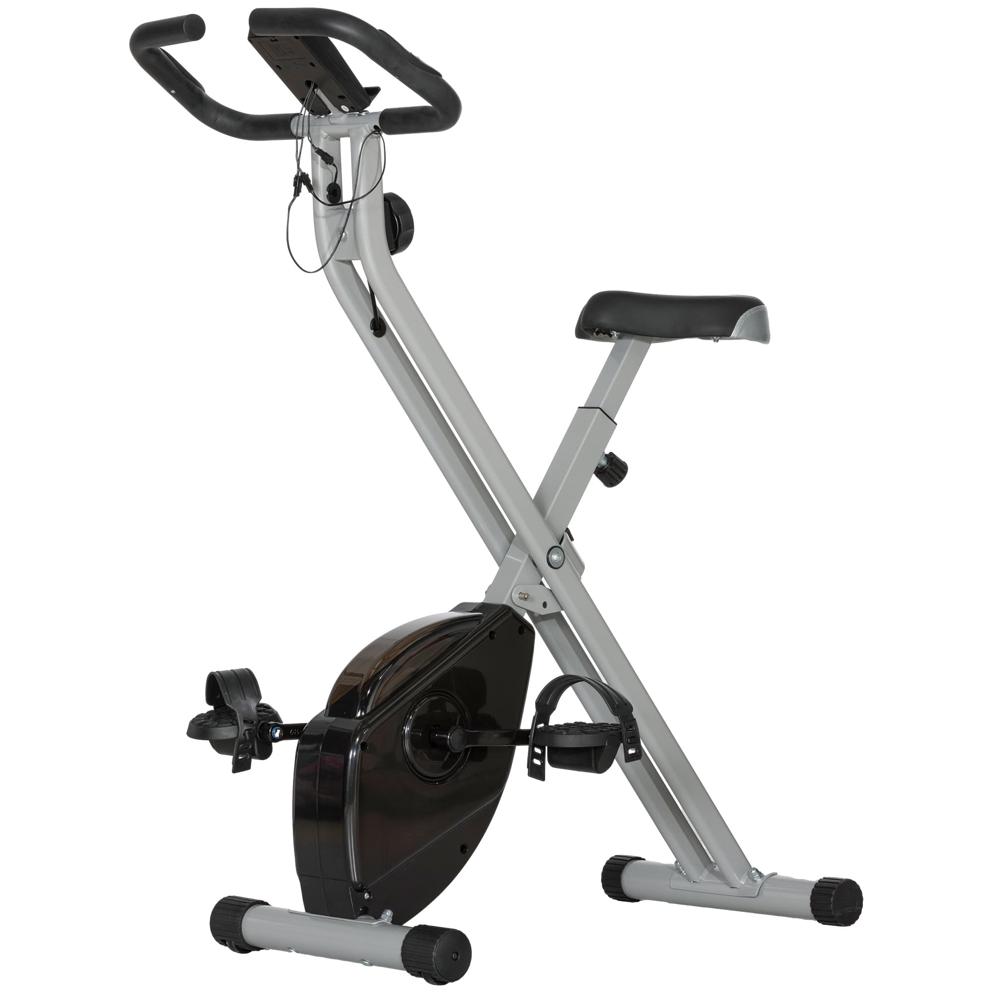 SPORTNOW Vélo Pliable Magnétique à 8 Niveaux avec Écran LCD, Roulettes et Selle Ajustable, Gris et Noir