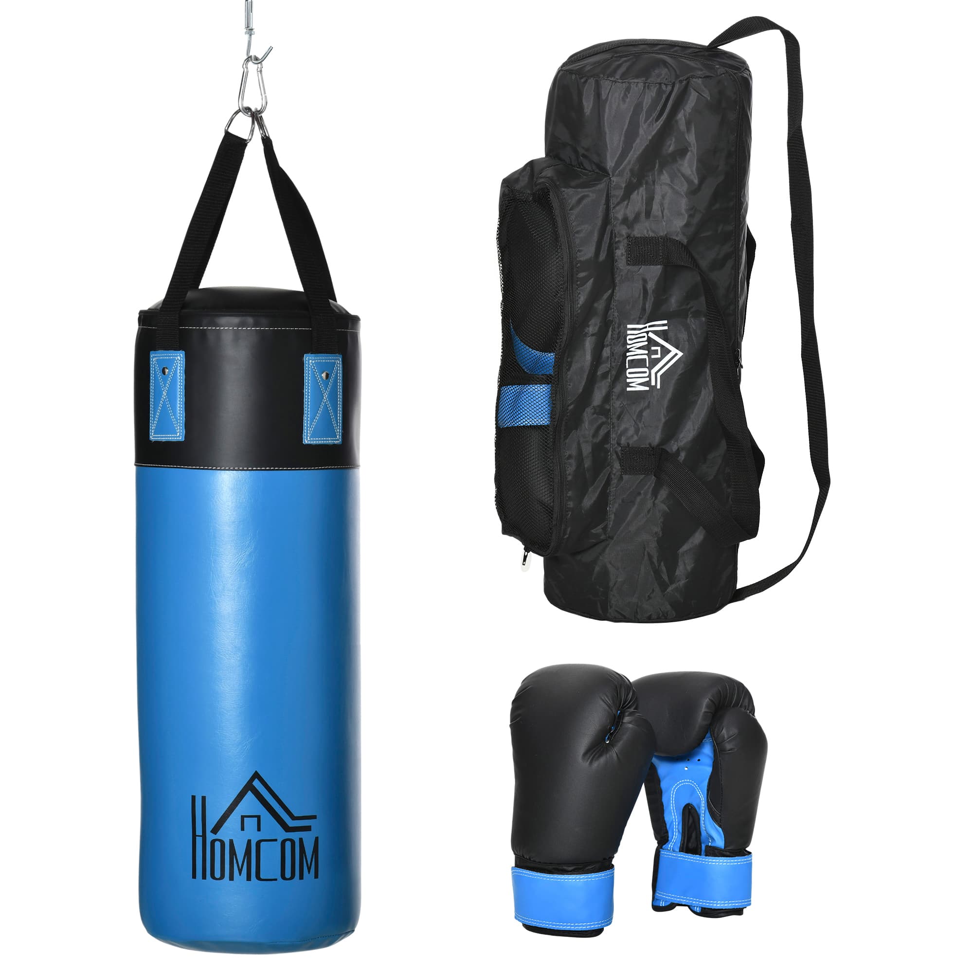 Ensemble de Boxe Gonflable HOMCOM avec Gants, Sac de Frappe à 3 Couches avec Sac de Transport, Bleu
