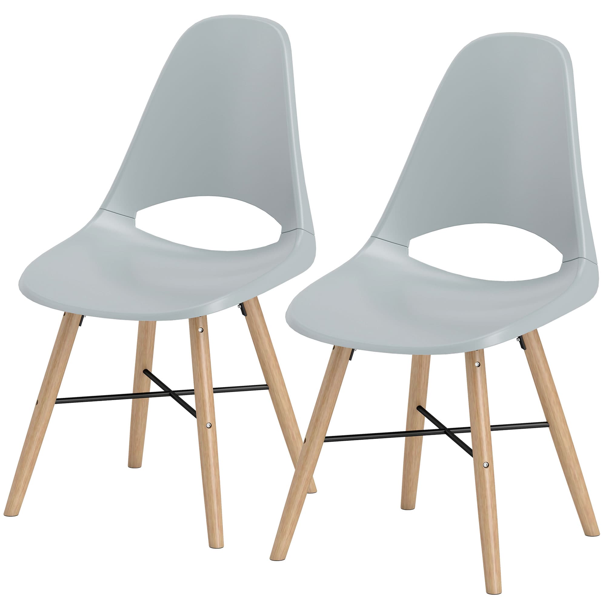 HOMCOM Set de 2 Chaises de Salle à Manger en Plastique et Bois Style Nordique avec Dossier Courbé, Gris