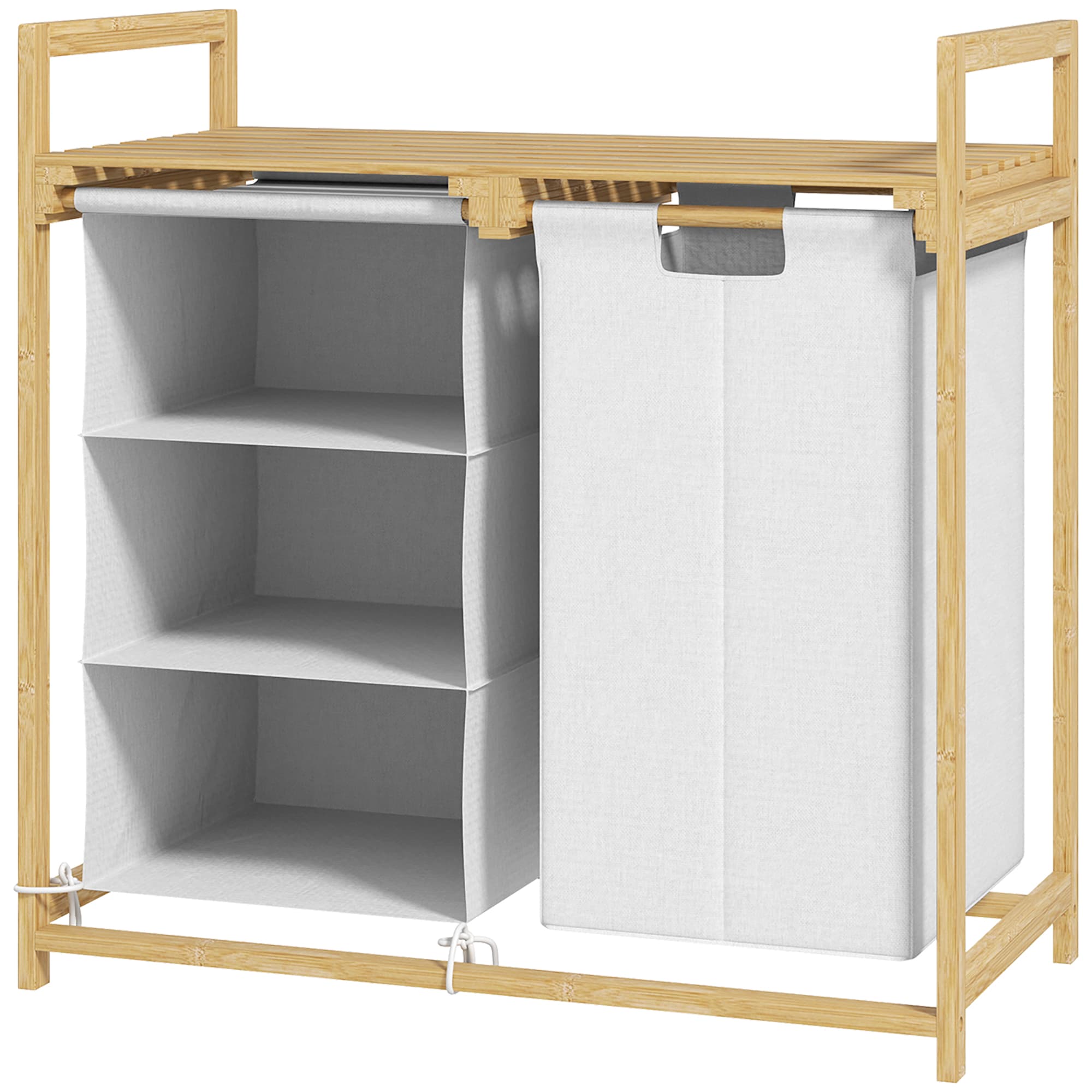 HOMCOM Panier à Linge avec Sac à Linge, Tiroir en Tissu, Bambou, 70x36x70 cm, Blanc/Bois