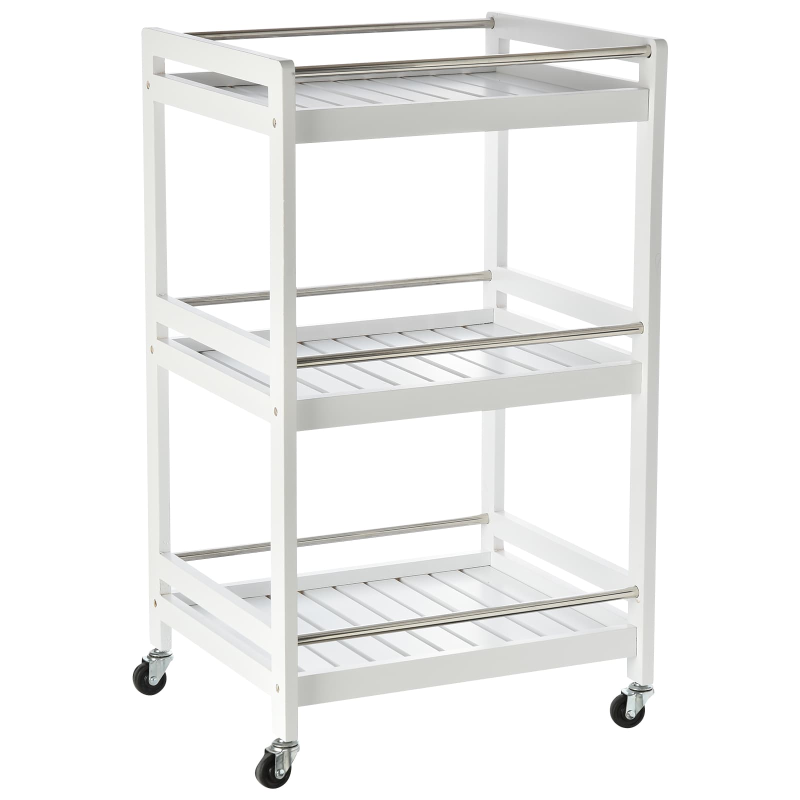 HOMCOM Chariot de Cuisine à Roulettes en Bois avec 3 Étagères, 45x38x78cm, Blanc