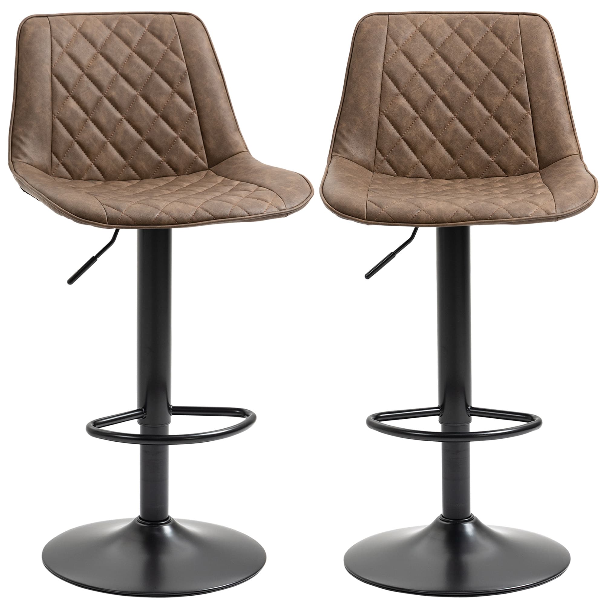 HOMCOM Set 2 Tabourets de Bar avec Hauteur Réglable et Pivotants, Revêtement en Similicuir, Marron Foncé