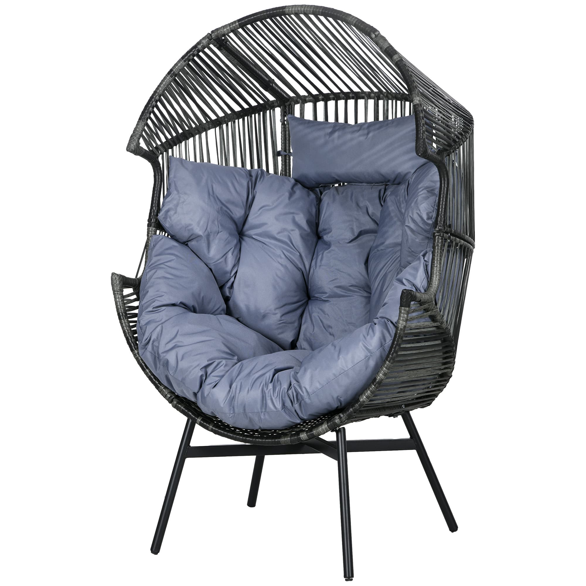 Outsunny Fauteuil d'extérieur en rotin, Fauteuil de jardin en rotin, PE-Rotin, 89 cm x 75 cm x 143 cm, Gris + Noir