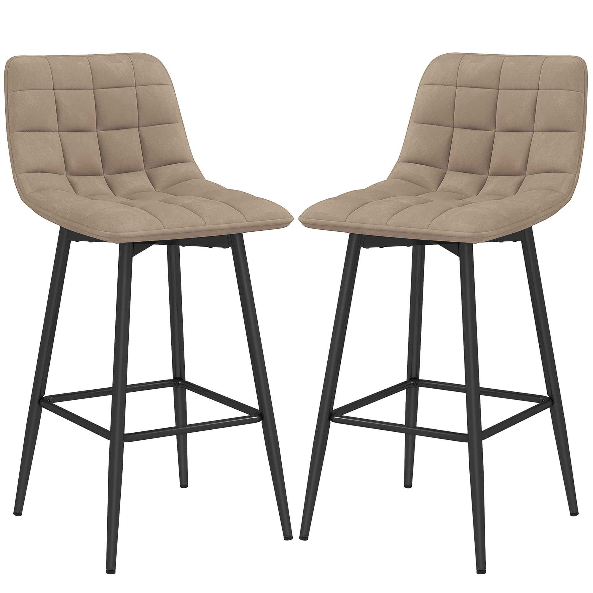 HOMCOM Set 2 Tabourets de Cuisine Style Nordique en Tissu Effet Velours et Métal, 45x47x84 cm, Marron