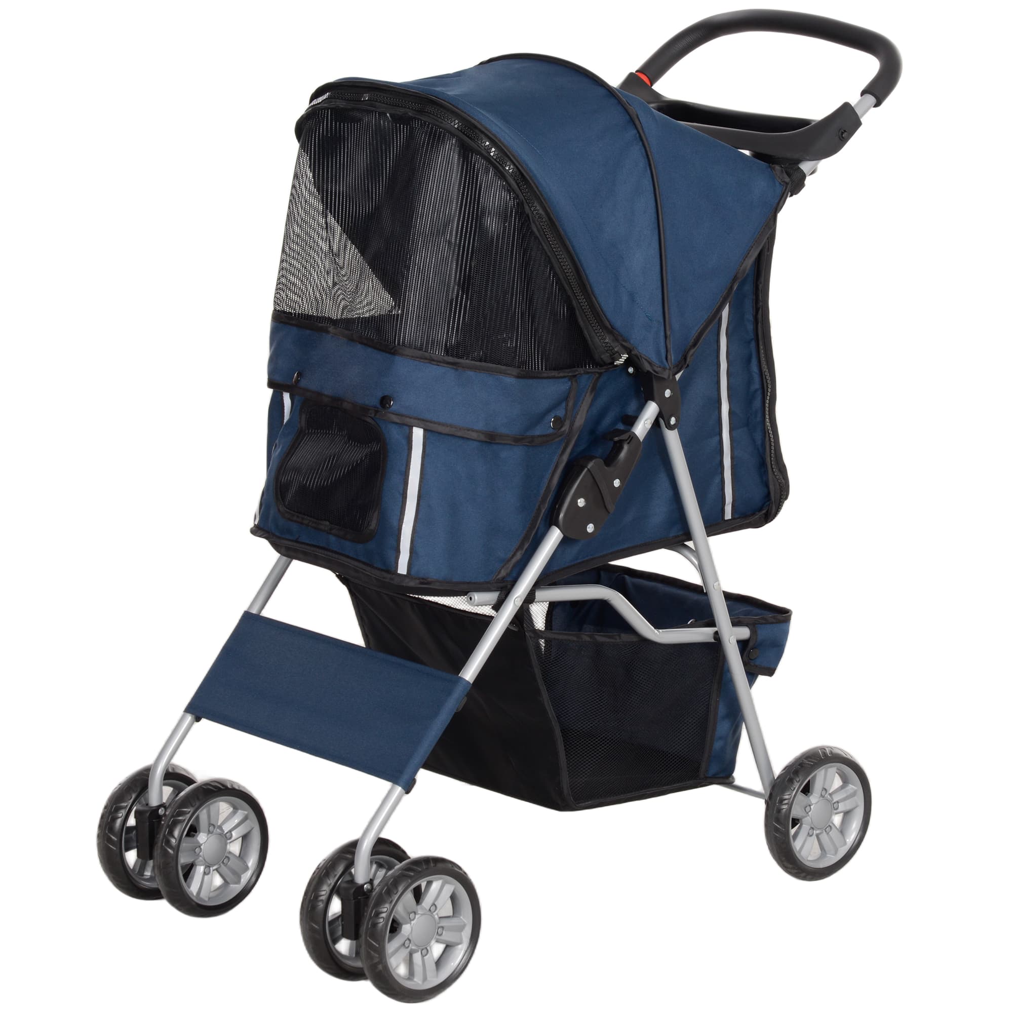 PawHut Poussette pour Chiens Pliable avec Panier et Porte-verres, Poids Max. 10 kg, 75x45x97 cm, Bleu Foncé