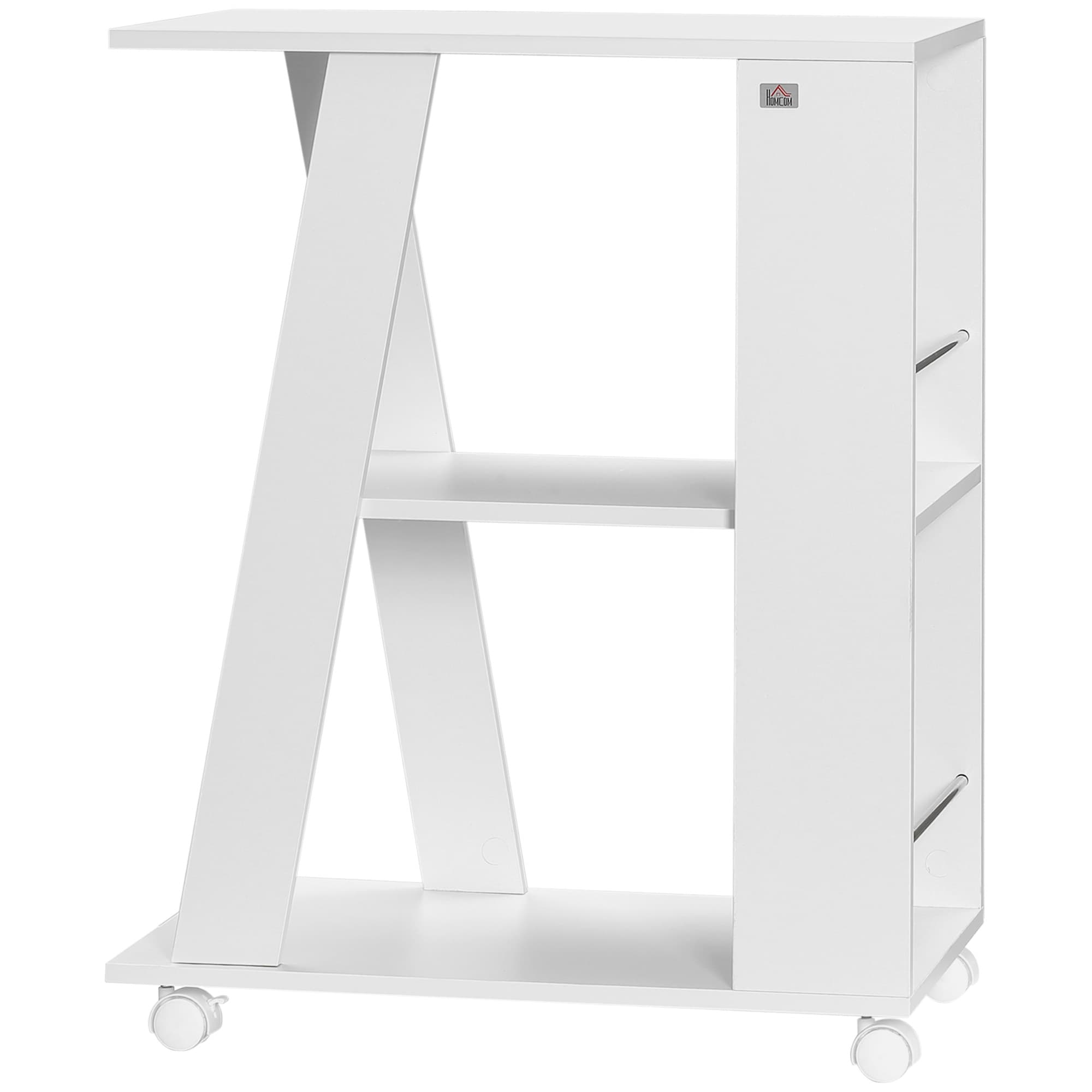 HOMCOM Chariot de Cuisine Portavivande en Bois avec 2 Étagères et Roues, 60x38x77cm, Blanc