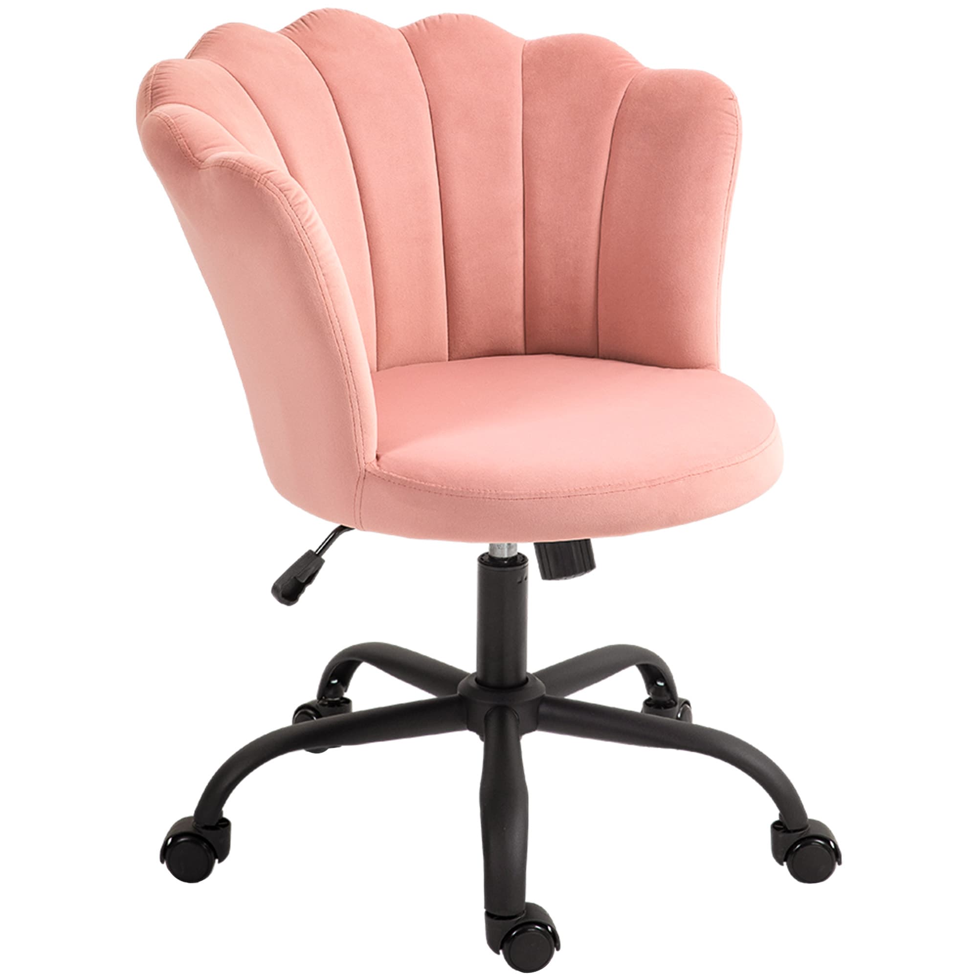 HOMCOM Chaise de Bureau avec Dossier en Pétales Sans Accoudoirs et Hauteur Réglable, Revêtement en Velours, Rose