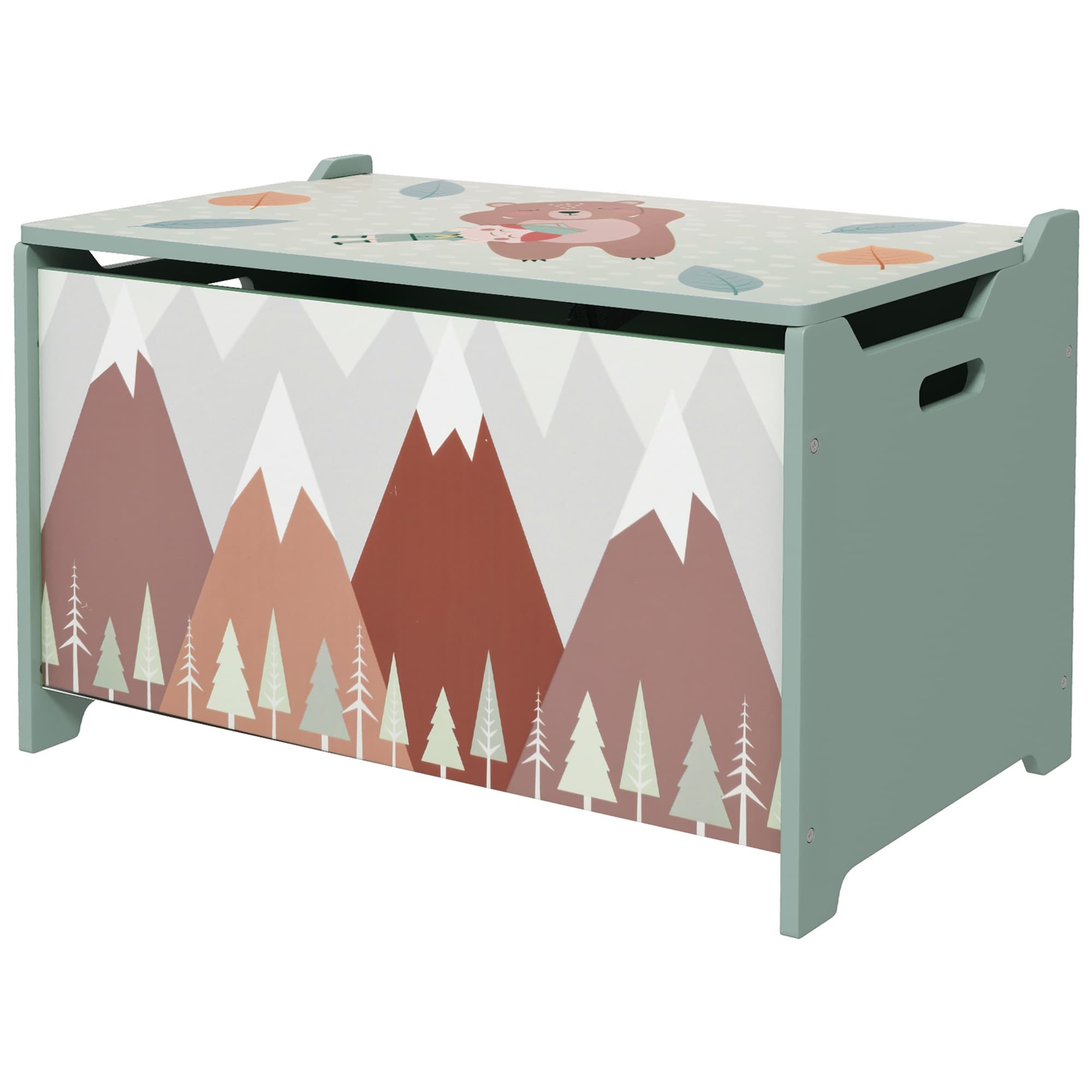 ZONEKIZ Coffre de rangement, coffre à jouets, couvercle, motif mignon, Vert