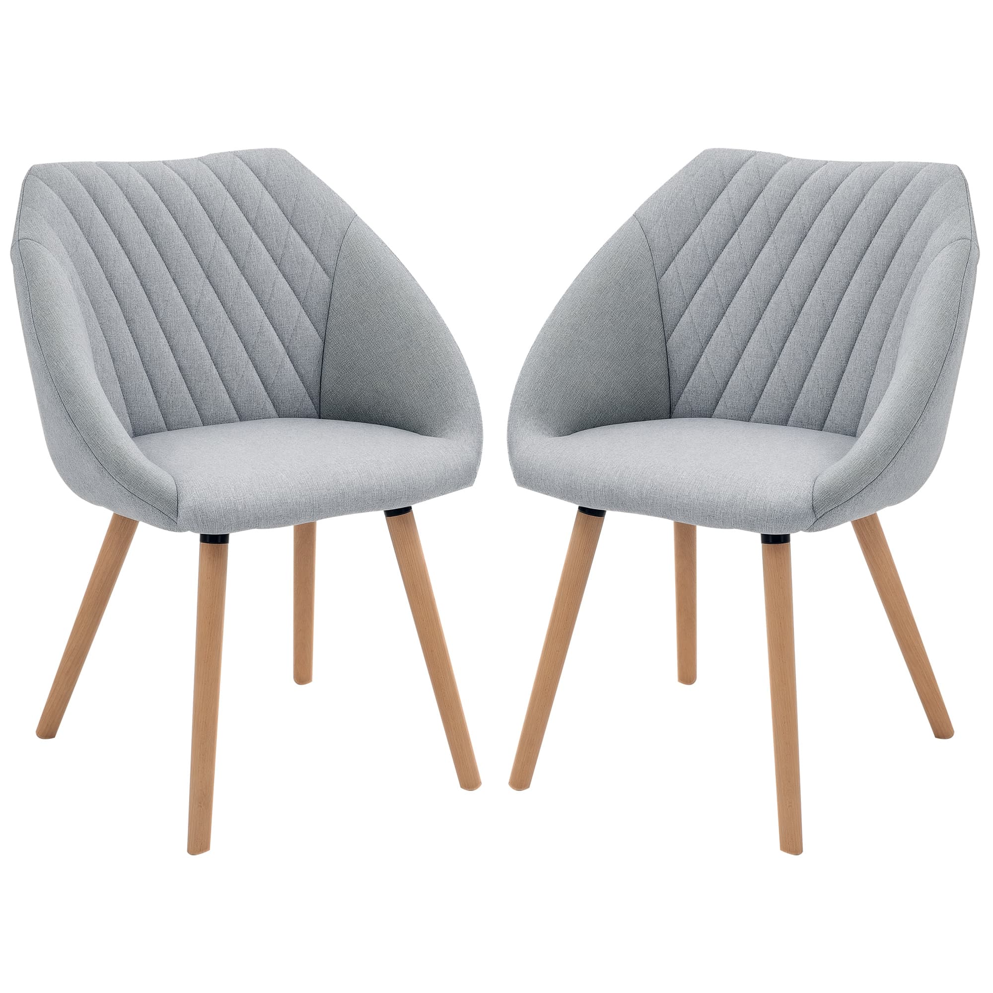 HOMCOM Lot de 2 chaises salle à manger chaise scandinave pieds effilés bois hêtre - assise dossier accoudoirs ergonomiques lin gris Aosom France