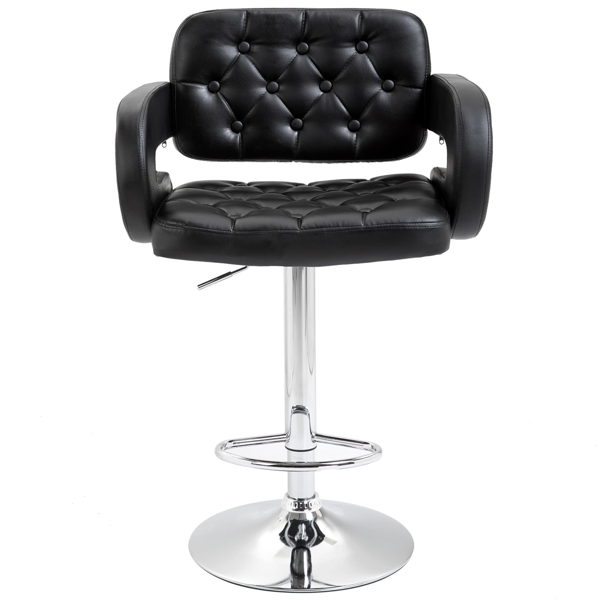 HOMCOM Tabouret de Bar Haut avec Dossier et Accoudoirs, Pivotant avec Hauteur Réglable et Repose-Pieds, Simili Cuir Noir