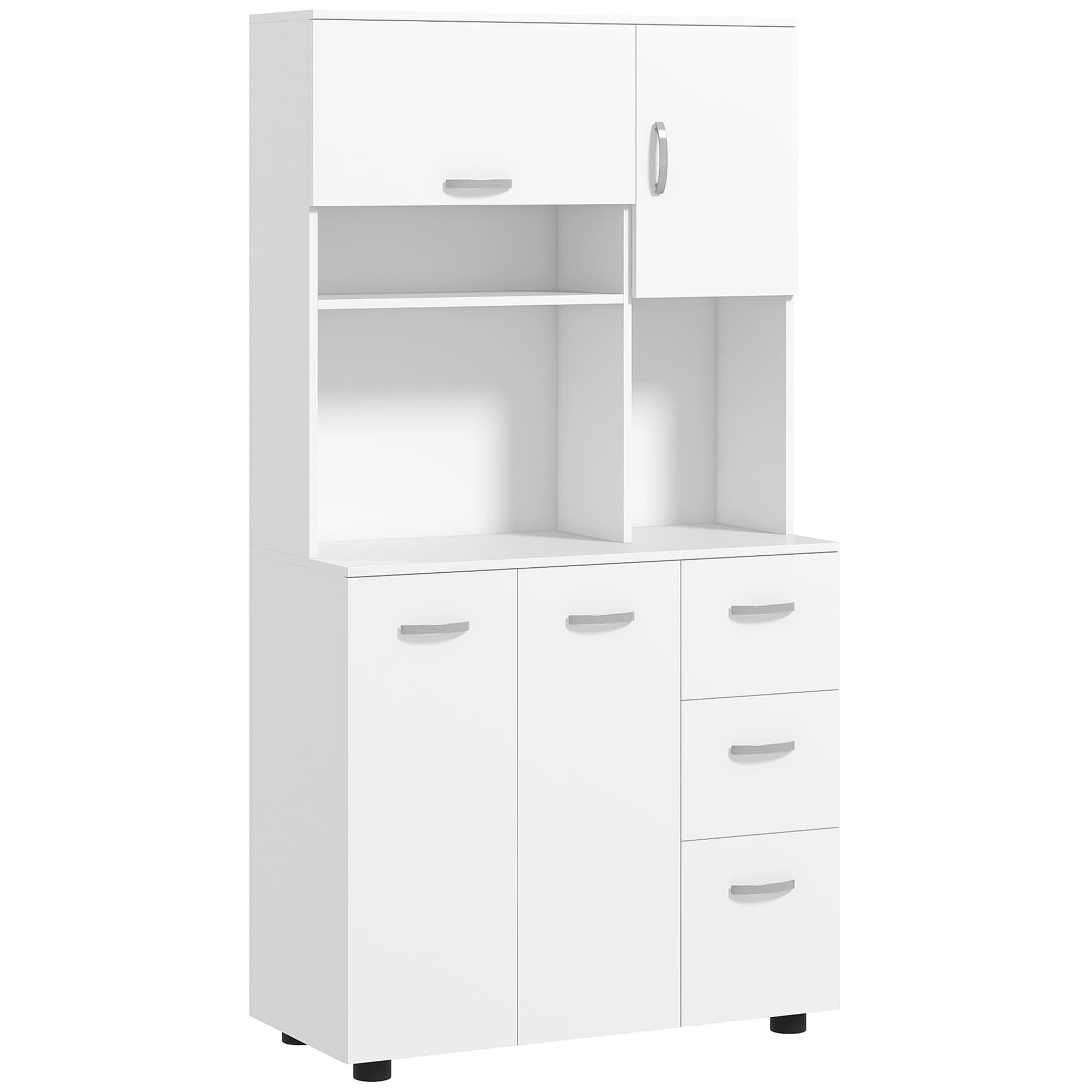 HOMCOM Armoire de Cuisine, Buffet, 3 Tiroirs, 3 Étagères, Beaucoup d'Espace de Rangement, 89x39,5x168cm, Blanc