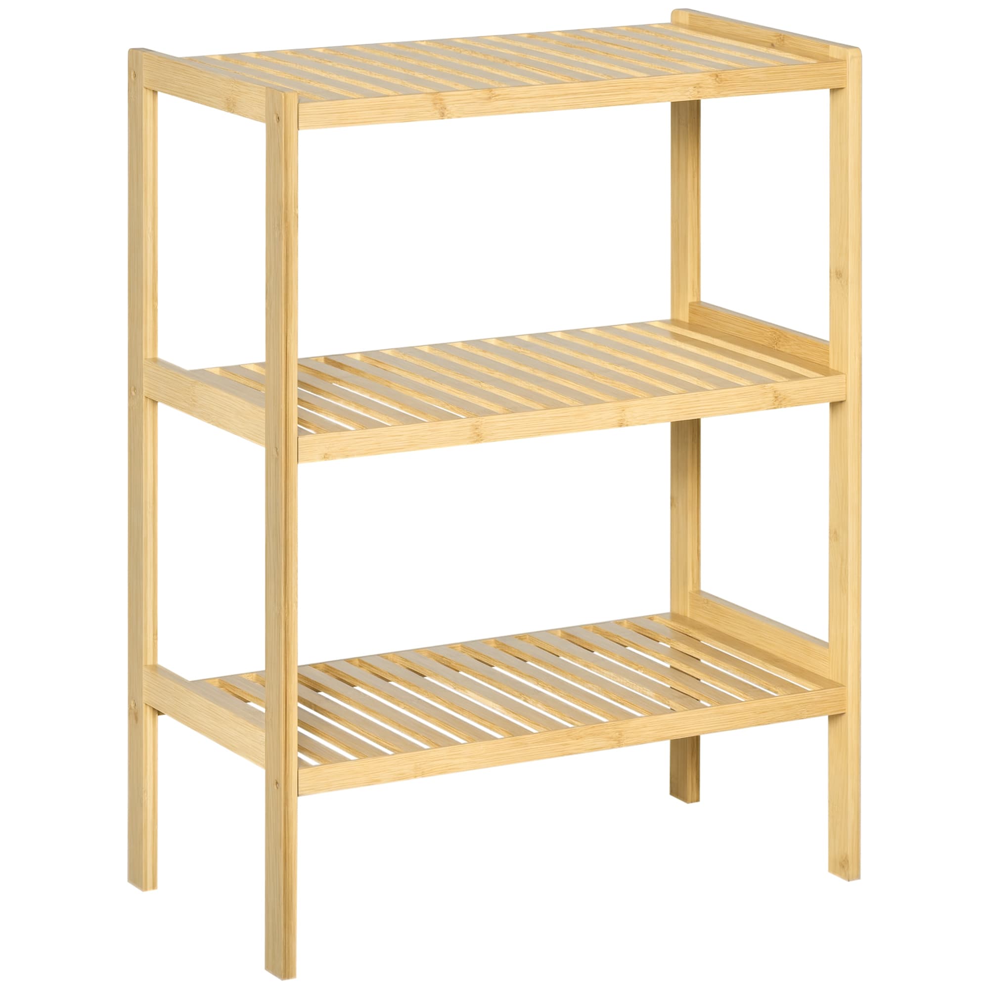HOMCOM Etagère de rangement meuble de rangement style cosy naturel en bois de bambou avec étagères à lattes dim. 62L x 33l x 80H cm