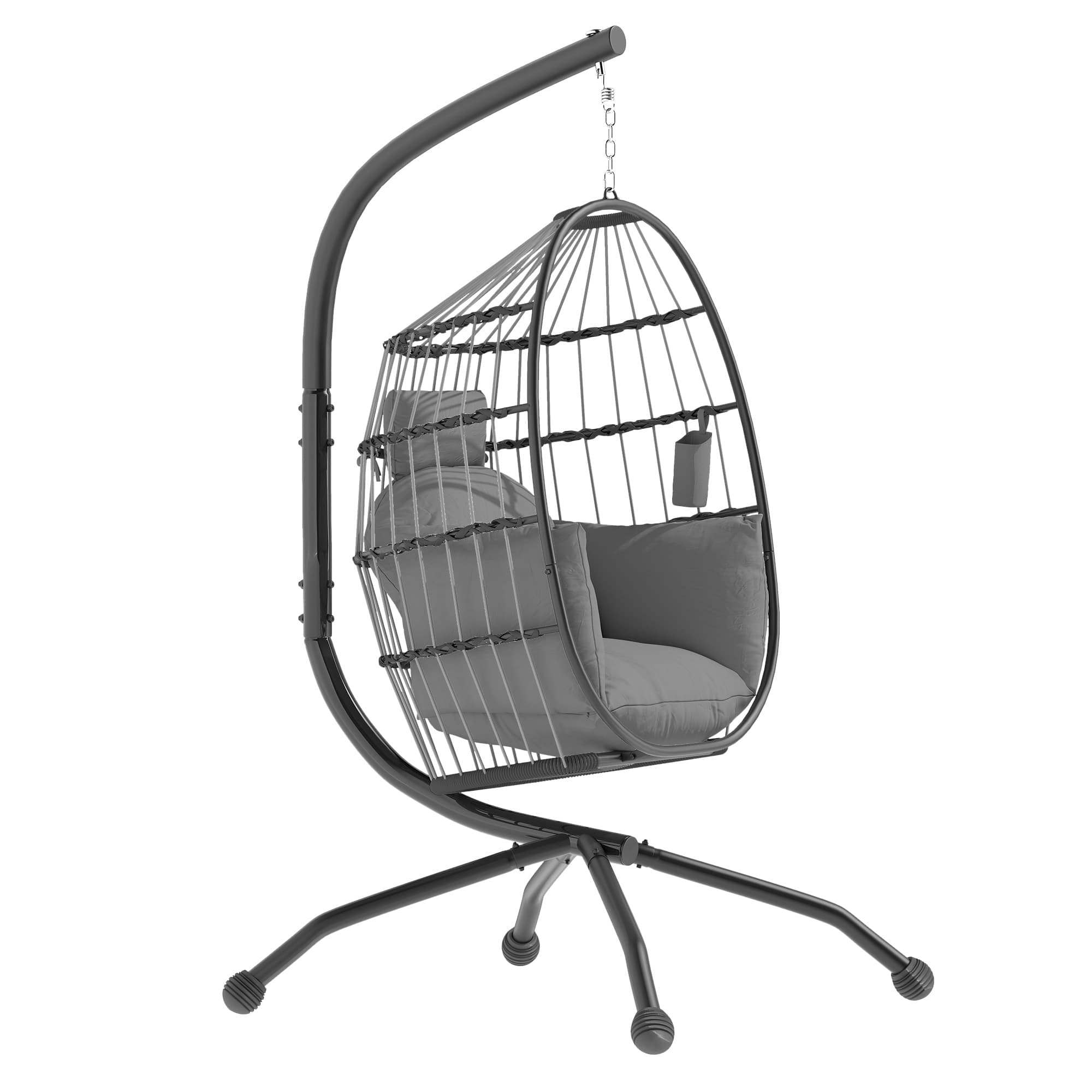 Outsunny Chaise Suspendue avec Support Panier Pliable Coussin et Appuie-tête pour Intérieur et Extérieur Charge 120 kg Gris