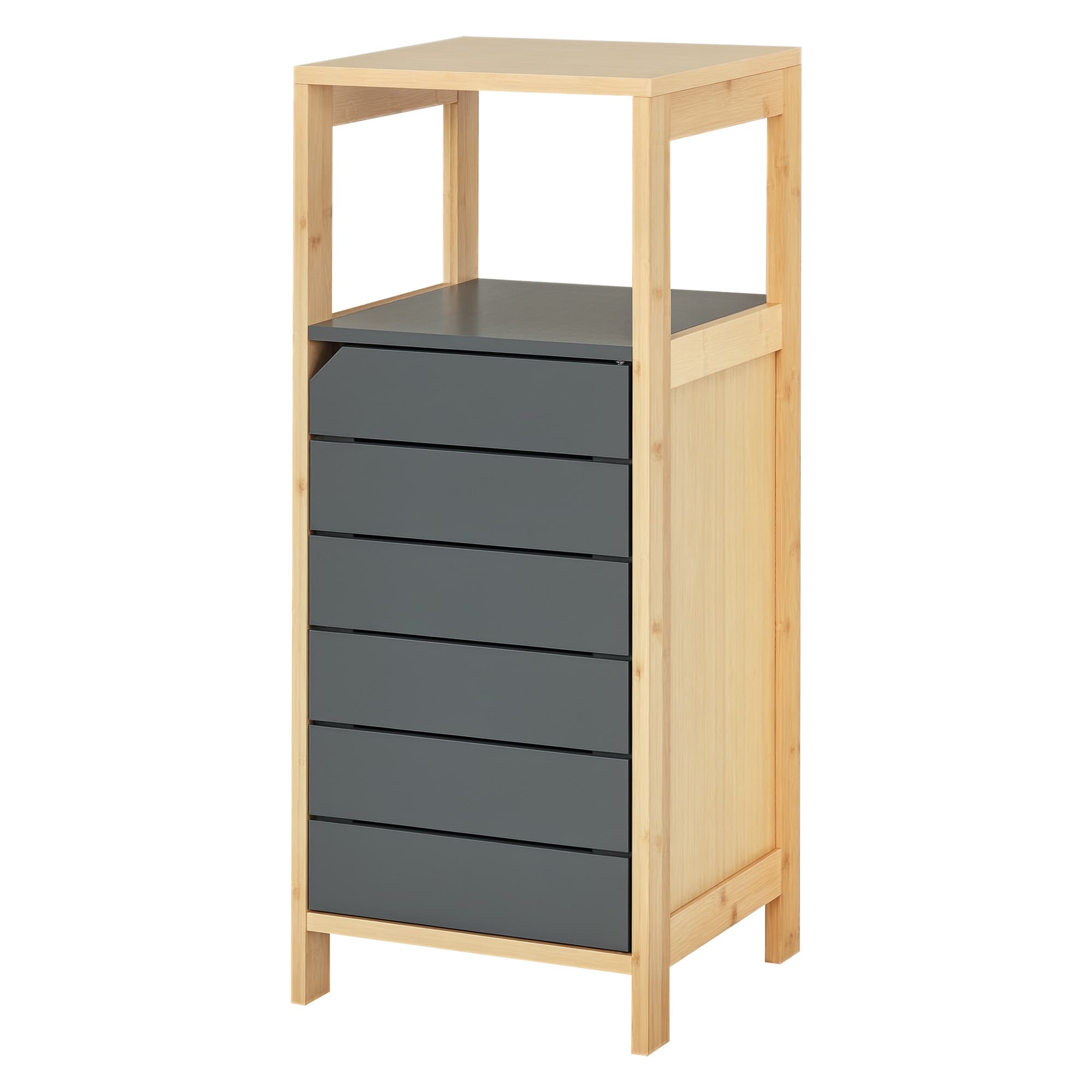 HOMCOM Meuble Colonne Bambou Gris avec Porte, Étagères et Niche pour Salle de Bain Aosom France