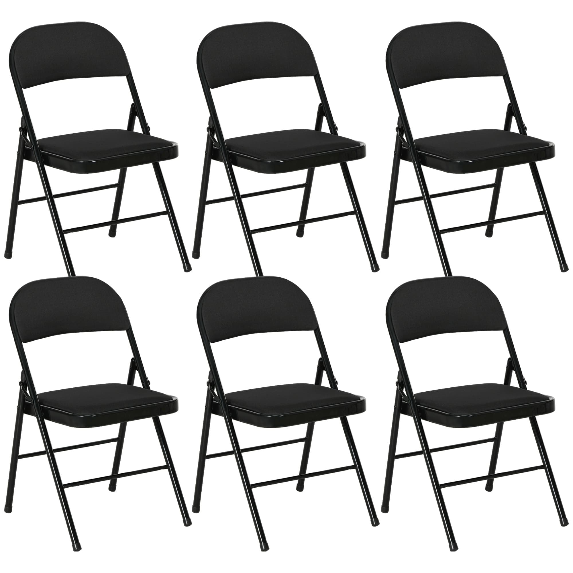 HOMCOM Set de 6 Chaises Pliantes avec Assise Rembourrée en polyester et Structure en Acier, Noir