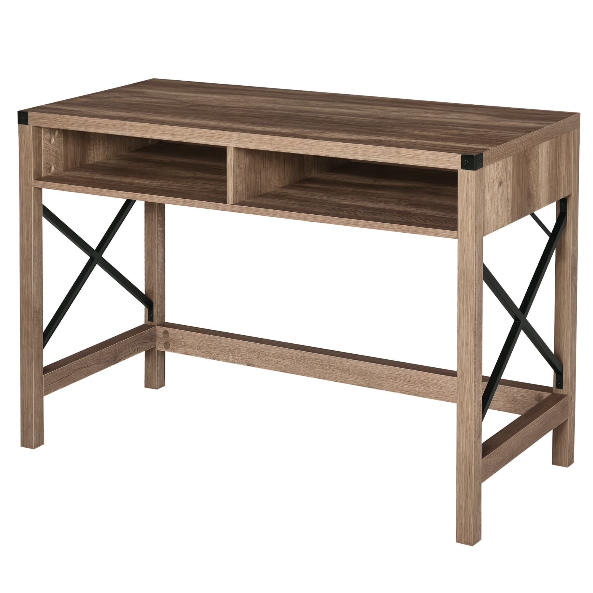 HOMCOM Bureau informatique en bois table de travail ordinateur grand plateau 2 compartiments intégrés industrie 110 x 48 x 76,5 cm chêne et noir