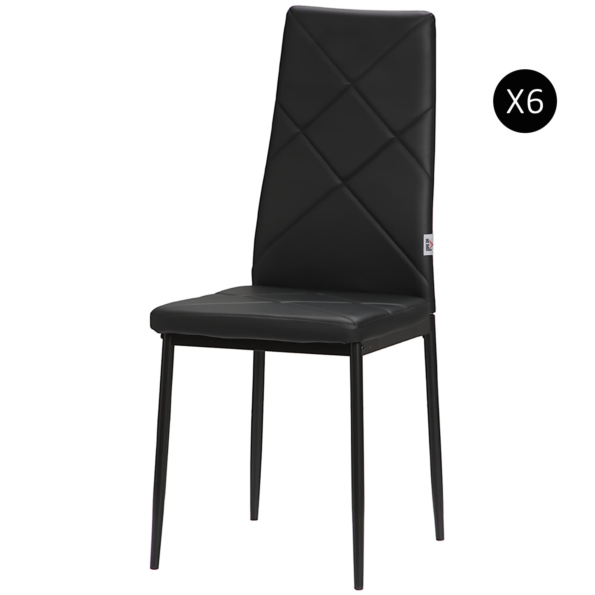 HOMCOM Set de 6 Chaises de Salle à Manger Modernes avec Dossier Haut en Similicuir et Acier, 41x50x97 cm, Noir