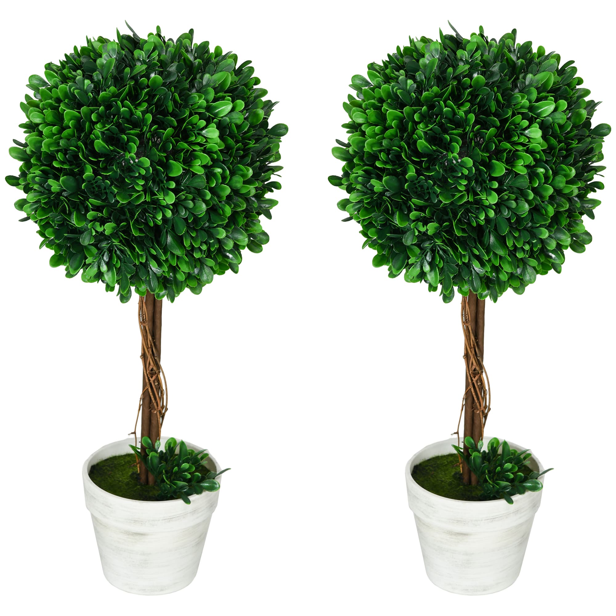 HOMCOM Lot de 2 arbres buis artificiels, plante artificielle, feuilles artificielles, pot de plantation inclus, 28 cm x 28 cm x 60 cm, Vert
