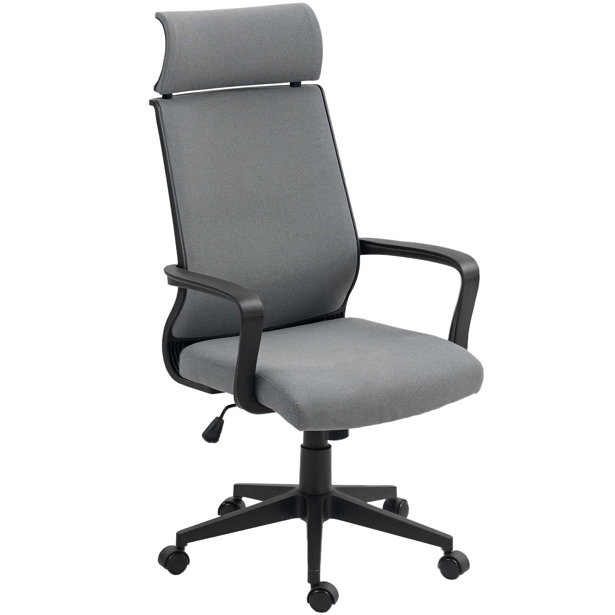 HOMCOM Chaise de bureau avec dossier souple, roulettes, accoudoirs, chaise de bureau réglable en hauteur, laine, Gris