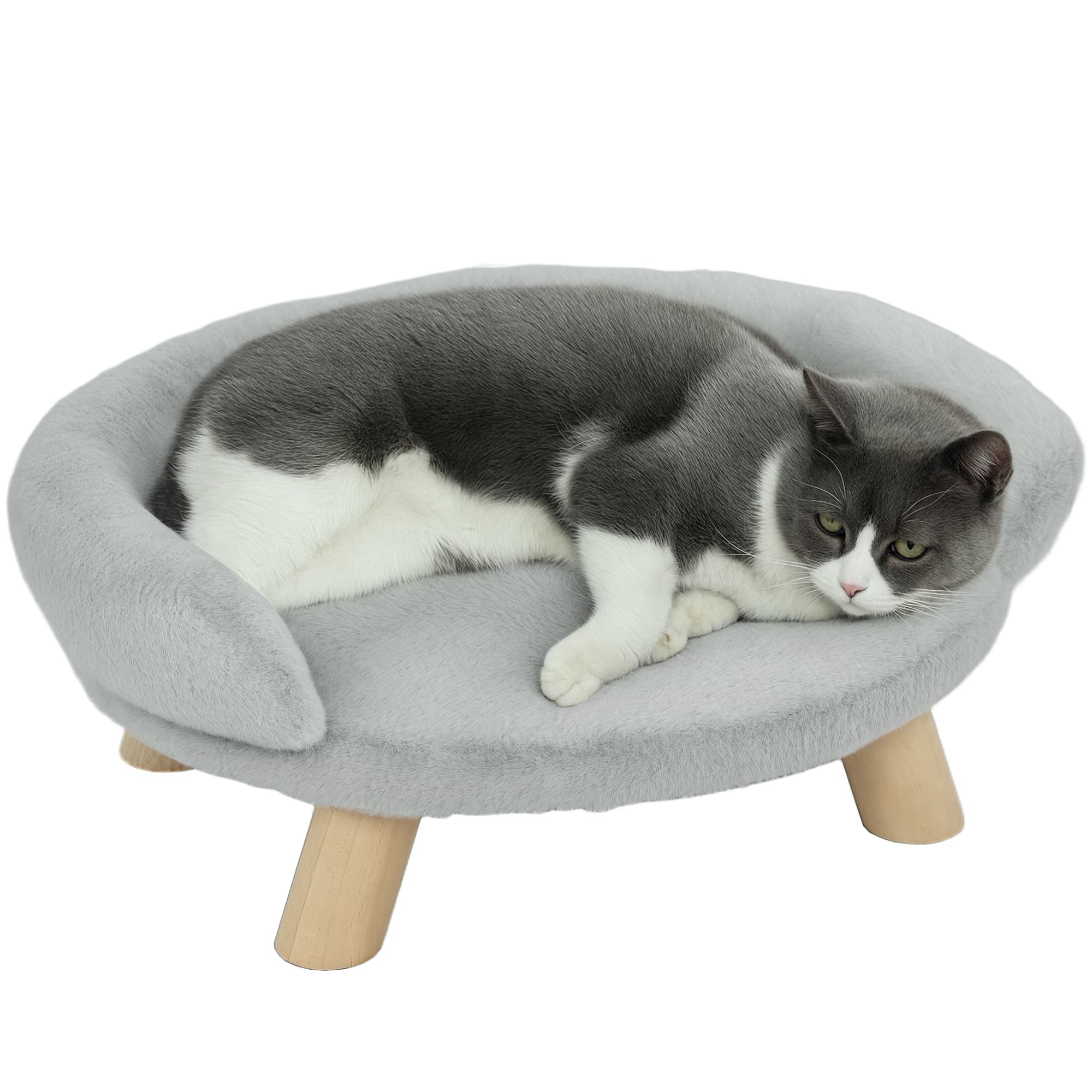 PawHut Divan Douillet pour Compagnons à Quatre Pattes Gris Moelleux Lavable Pieds Pin 47x40x20cm Aosom France