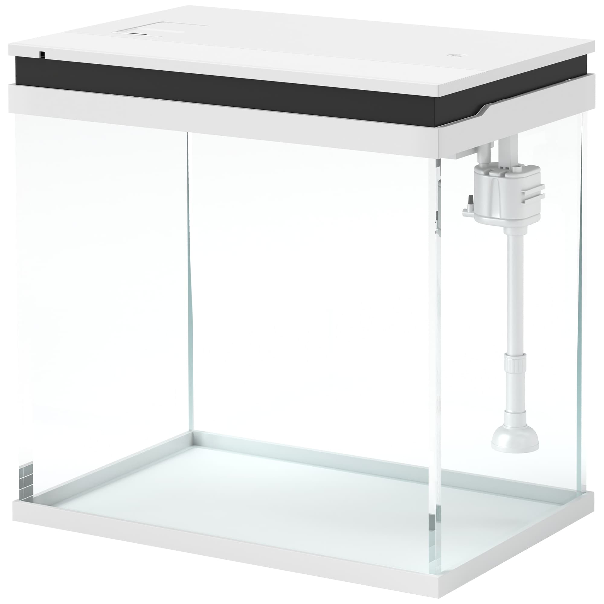 PawHut Aquarium pour Poissons Rouges 26L avec Lumières LED, Système de Filtrage et Pompe à Eau, 38x26x38 cm, Blanc