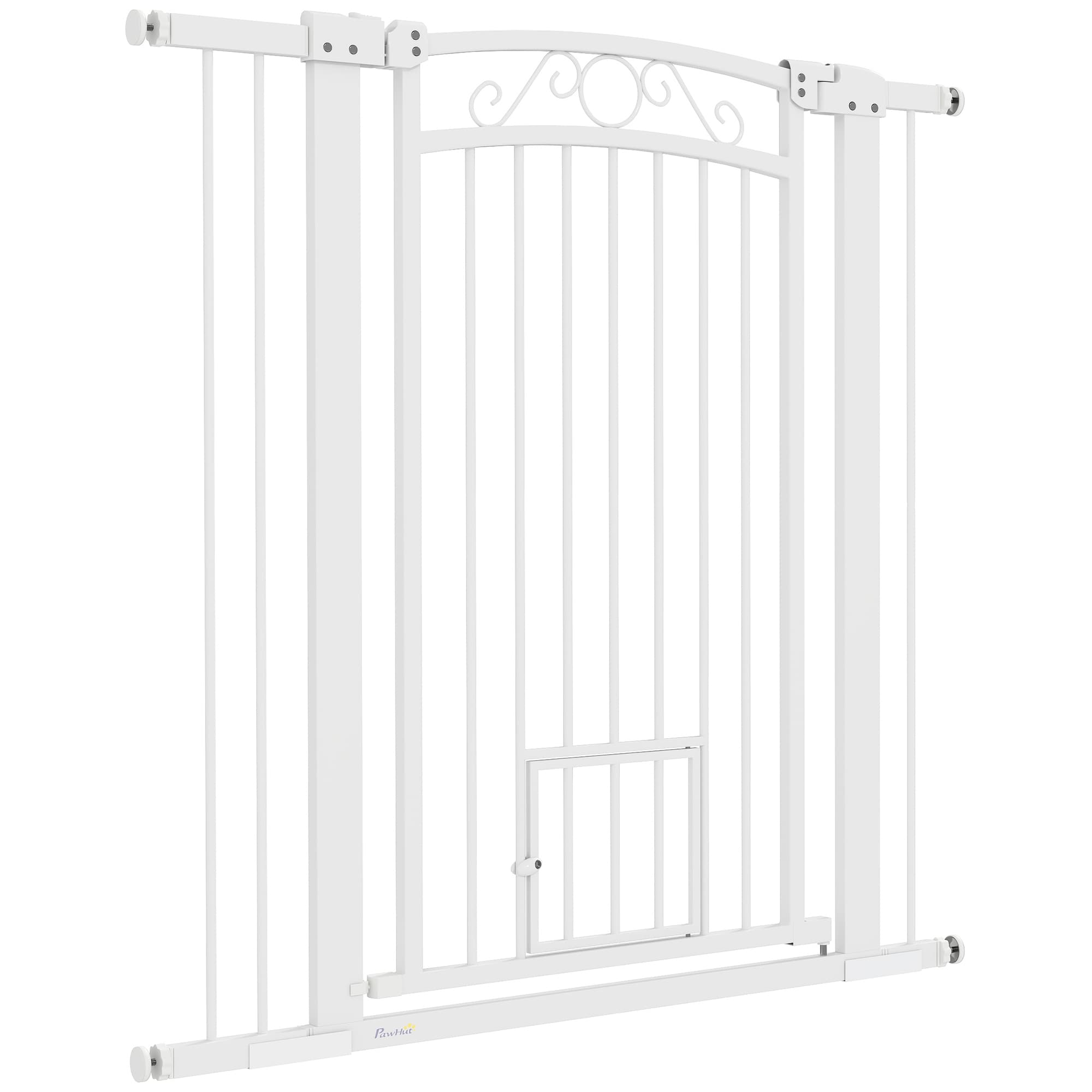 PawHut Barrière pour Chiens Réglable avec Extensions et Porte pour Chats, 76-104x106 cm, Blanc