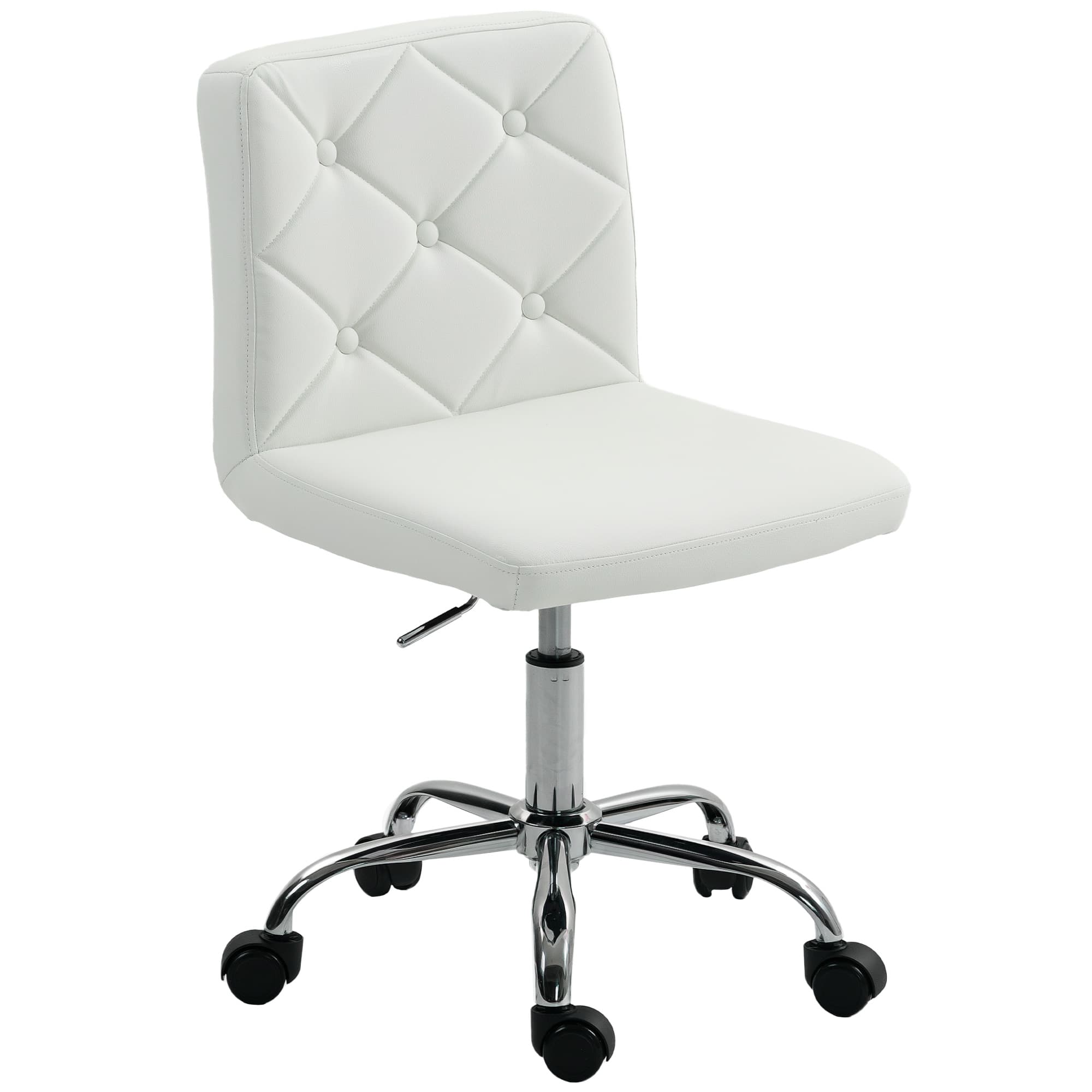 HOMCOM Chaise de Bureau Réglable avec Revêtement à Boutons, en Cuir PU, Mousse et Acier, 44x50x78-88 cm, Blanc