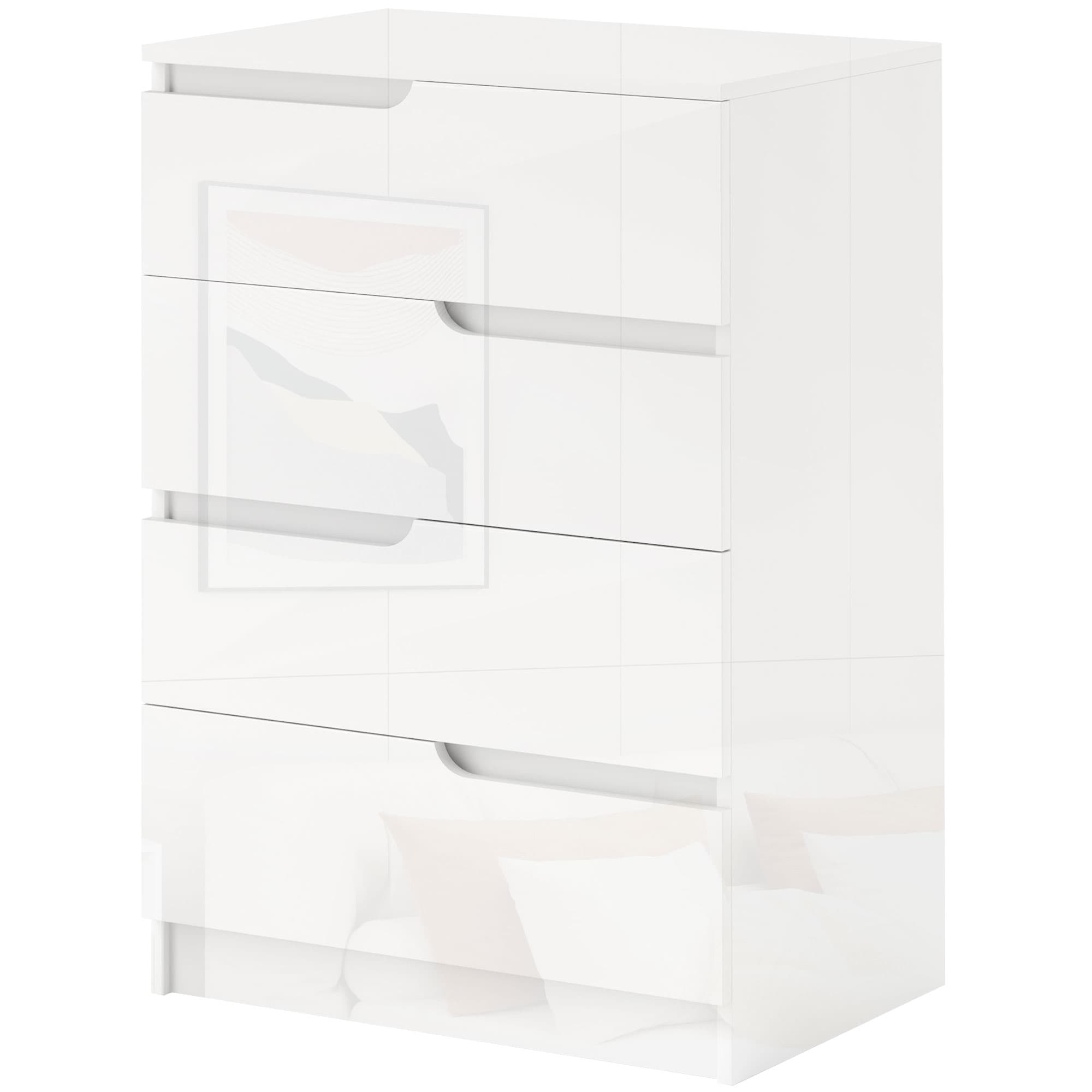 HOMCOM Commode 4 Tiroirs Moderne et Minimaliste en Bois, 60x40x85 cm, Blanc Laqué