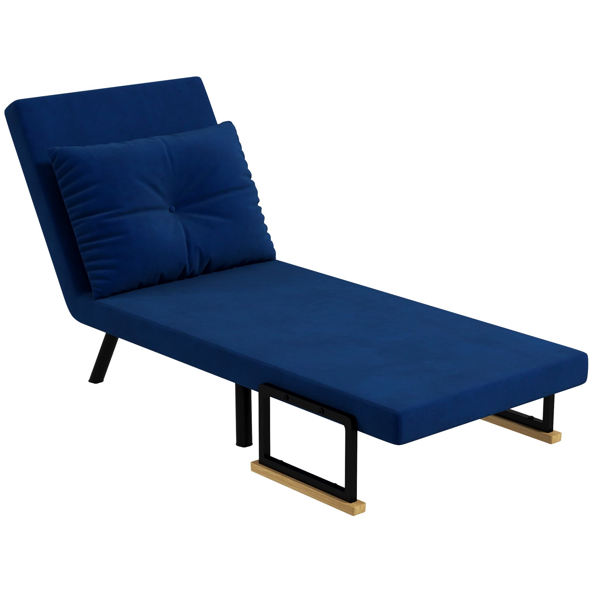 HOMCOM Fauteuil-lit 3 en 1 avec Dossier Inclinable et Coussin, en Tissu Effet Velours, 63x73x81 cm, Bleu