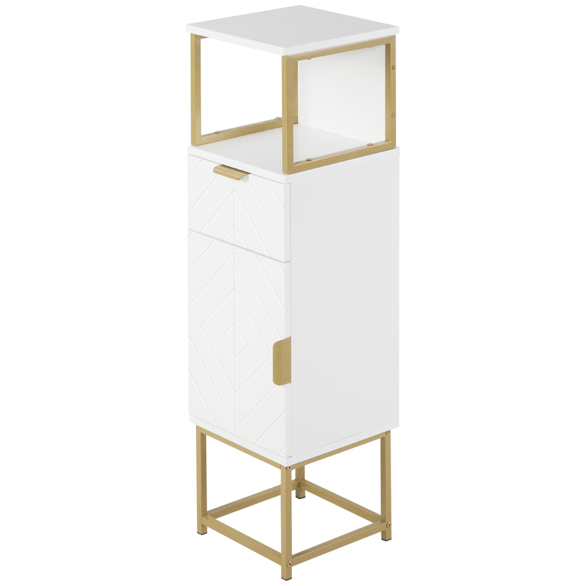 kleankin Mobile Colonne de Salle de Bain avec Tiroir, Placard et Étagère en Bois et Métal, 30x30x105cm, Blanc