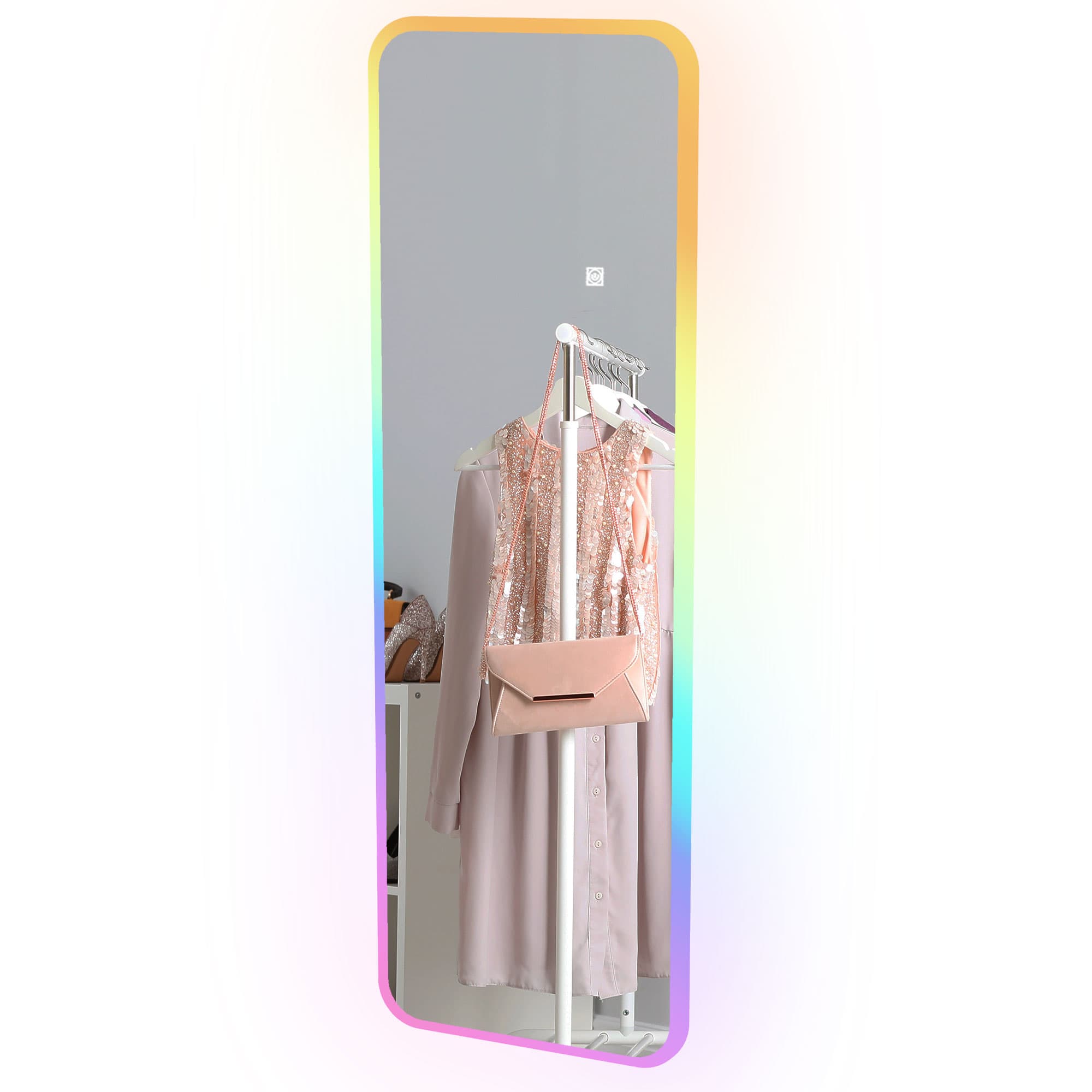 HOMCOM Miroir de Pied Entier avec Lumières LED 120x40 cm Miroir Mural avec Éclairage de 7 Couleurs RGB et Fonction de Mémoire