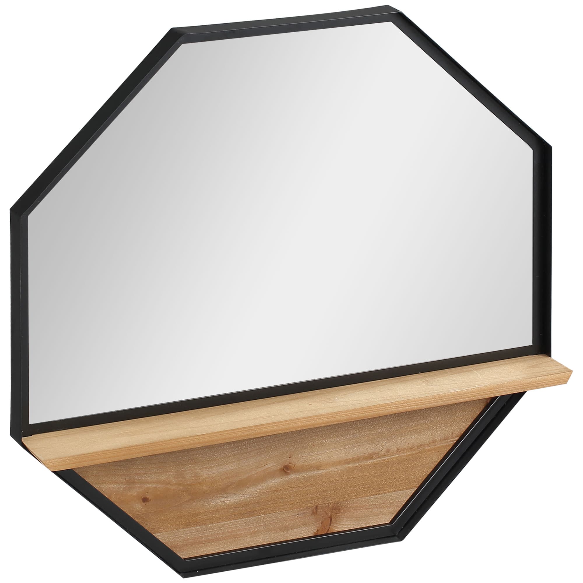 HOMCOM Miroir Mural Octogonal en Métal avec Étagère en Bois, 61x61cm Noir