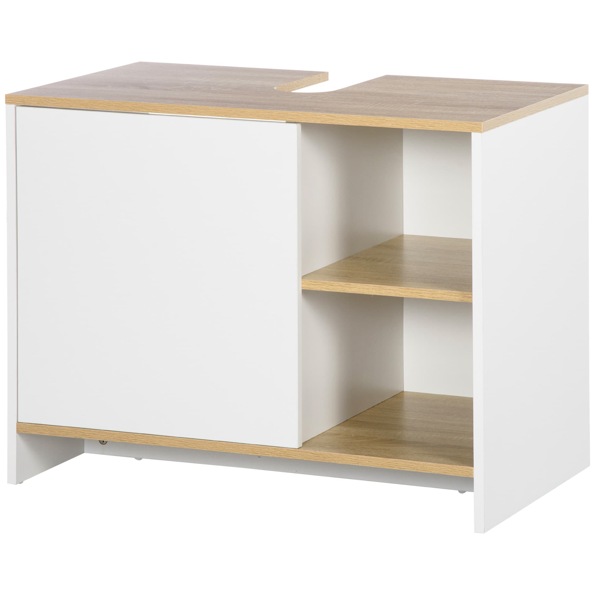 kleankin Meuble de Salle de Bain Sous-lavabo avec Armoire et 2 Étagères en Bois, 77x45x60 cm, Blanc et Bois