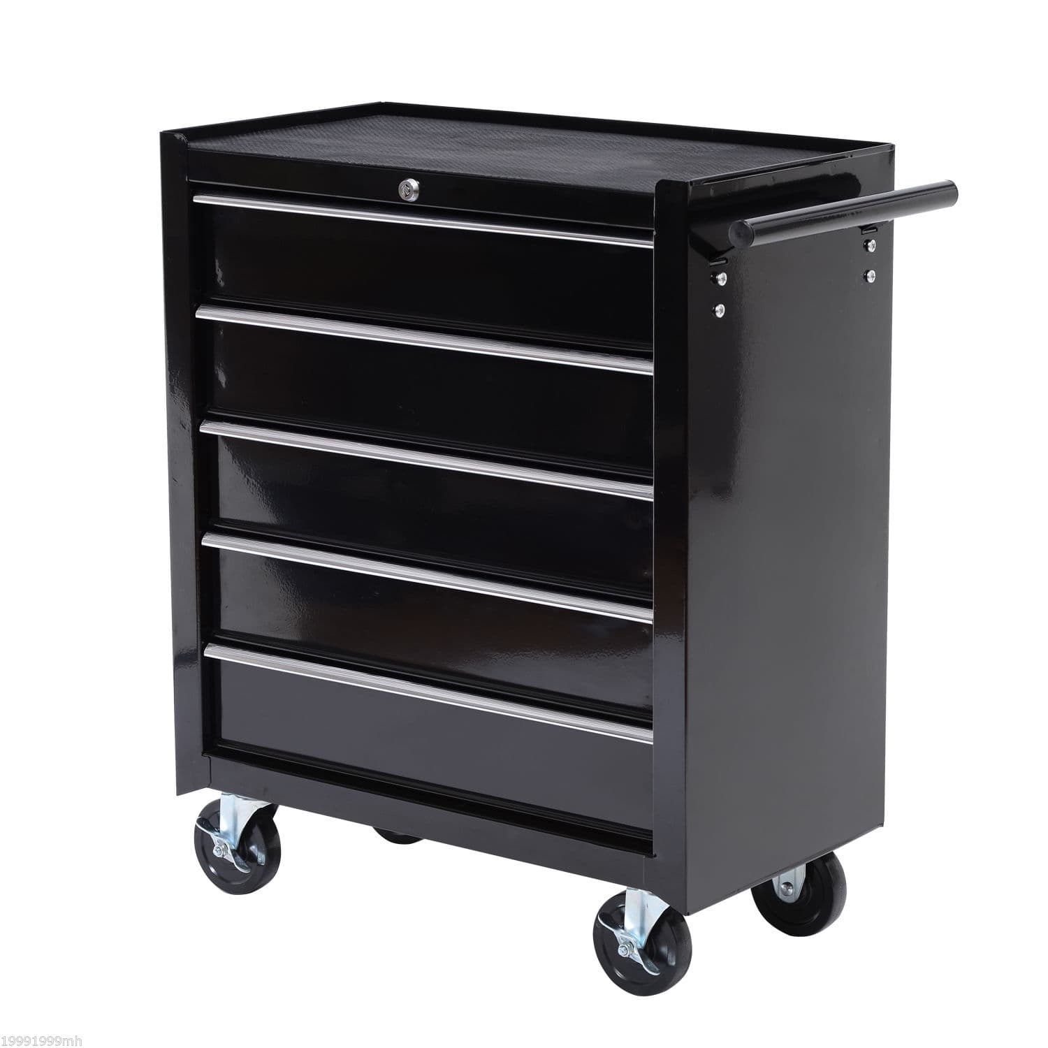 HOMCOM Boîte à outils, armoire à outils, à roulettes, 5 tiroirs, en acier, Noir